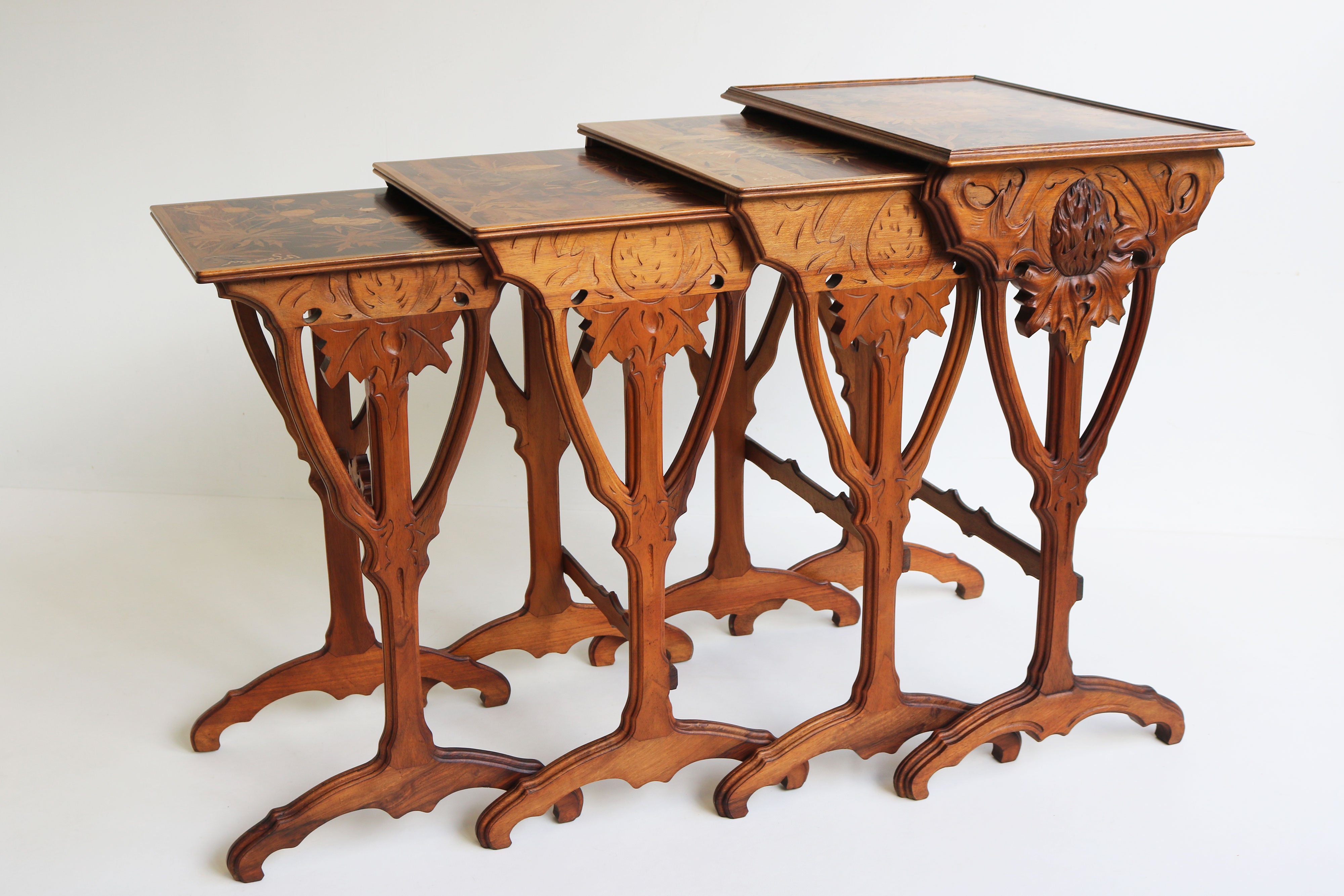 Exquisite ''Thistle'' nesting table set by Emile Gallé 1900