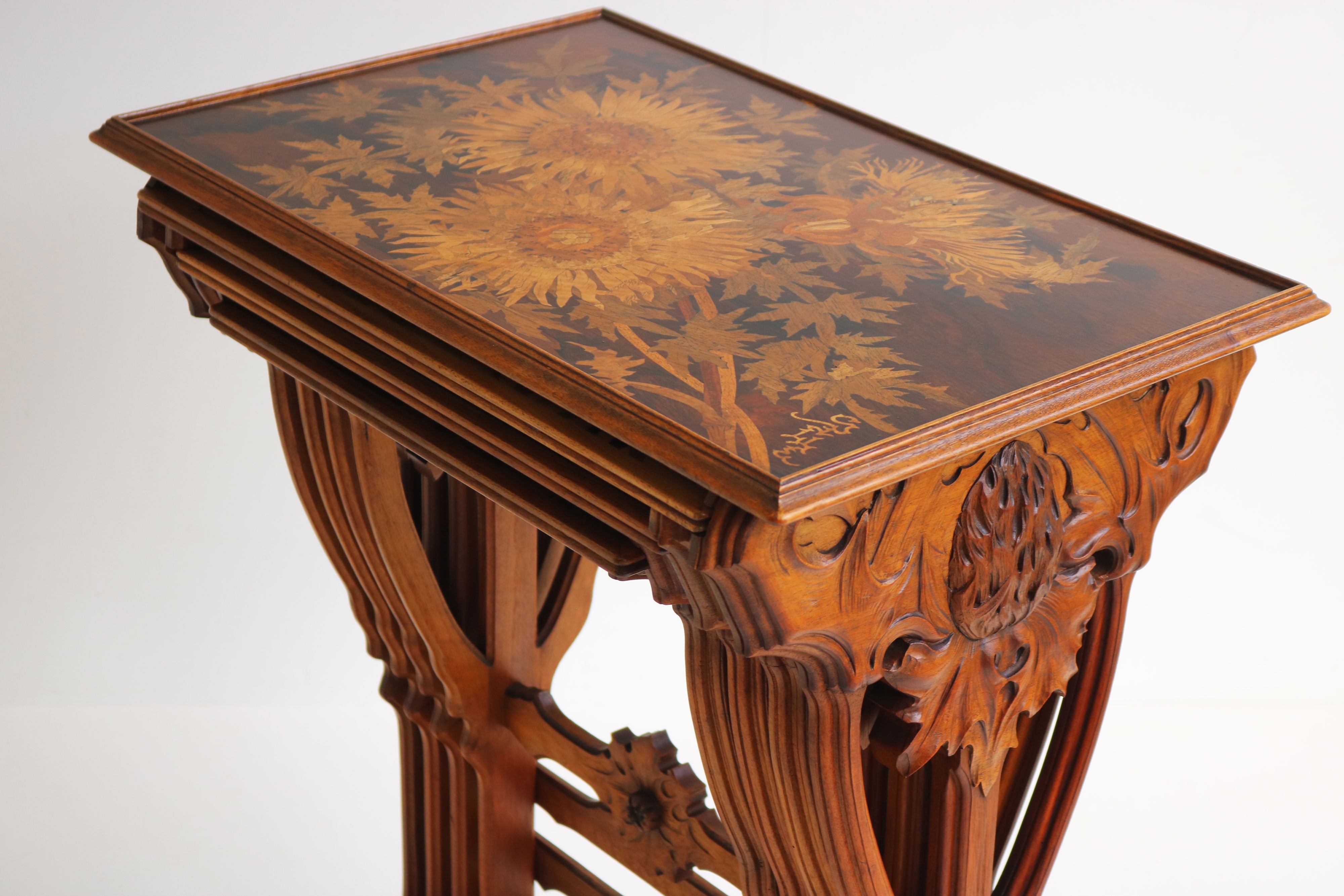 Exquisite ''Thistle'' nesting table set by Emile Gallé 1900