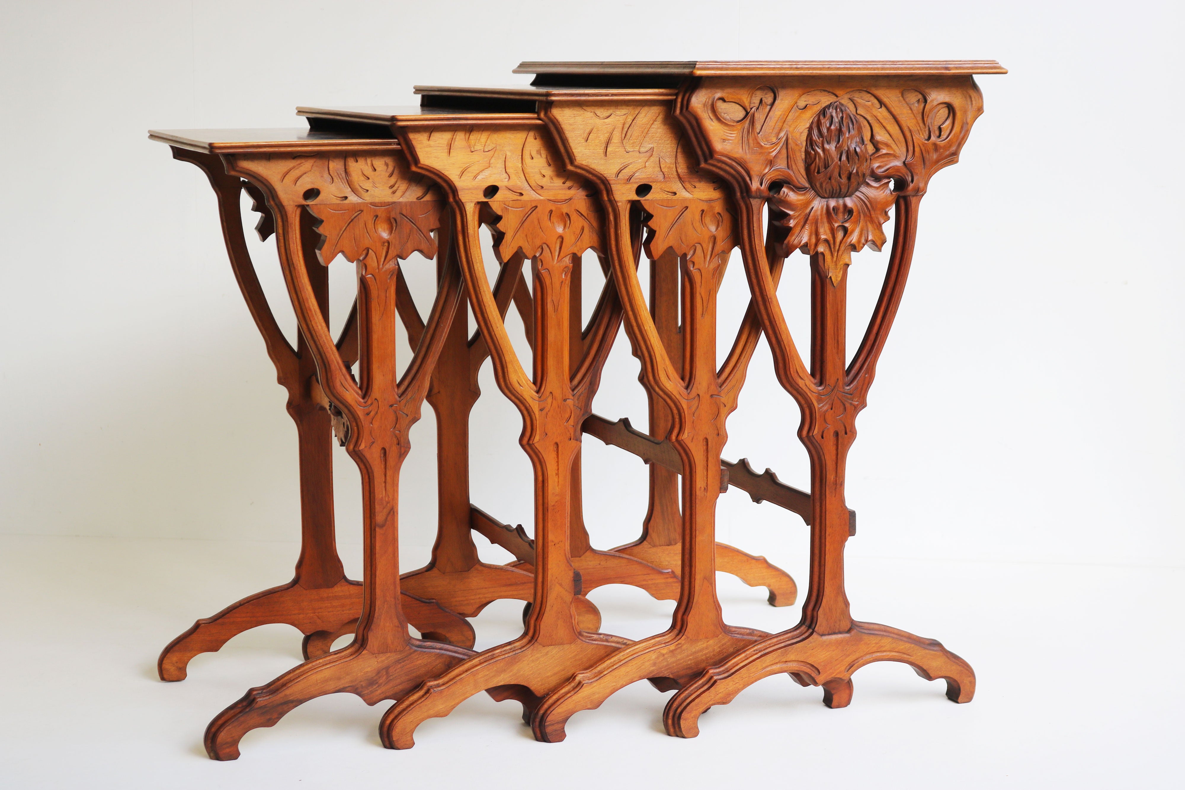 Exquisite ''Thistle'' nesting table set by Emile Gallé 1900