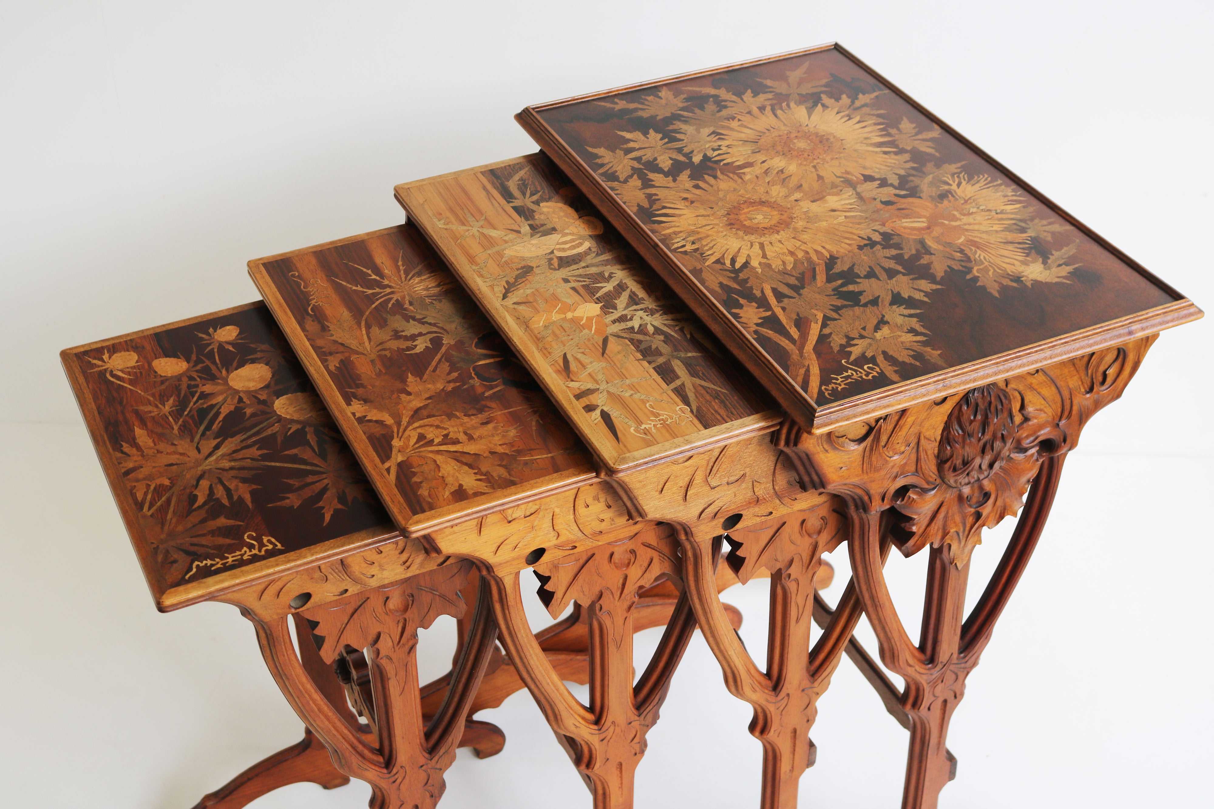 Exquisite ''Thistle'' nesting table set by Emile Gallé 1900