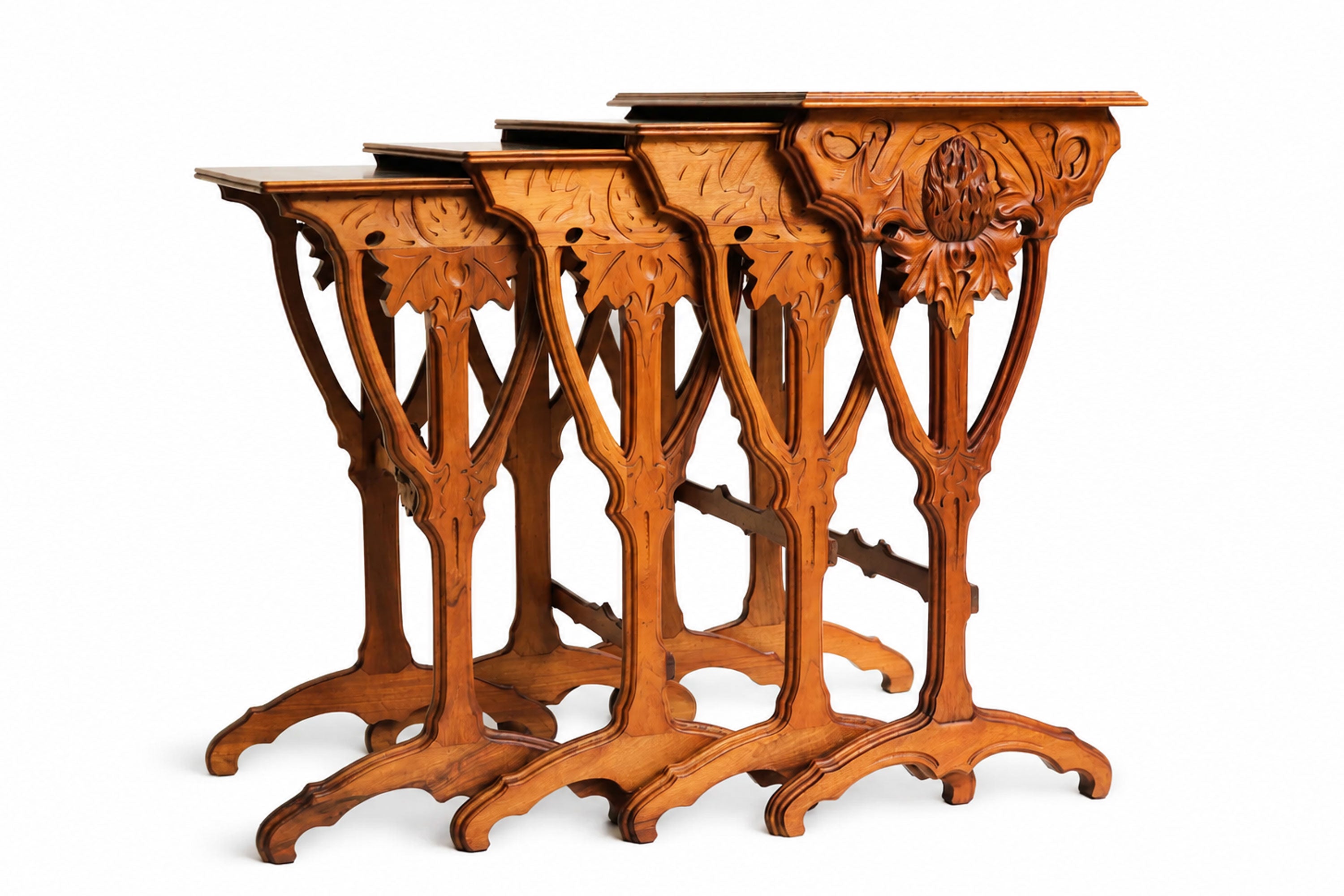 Exquisite ''Thistle'' nesting table set by Emile Gallé 1900