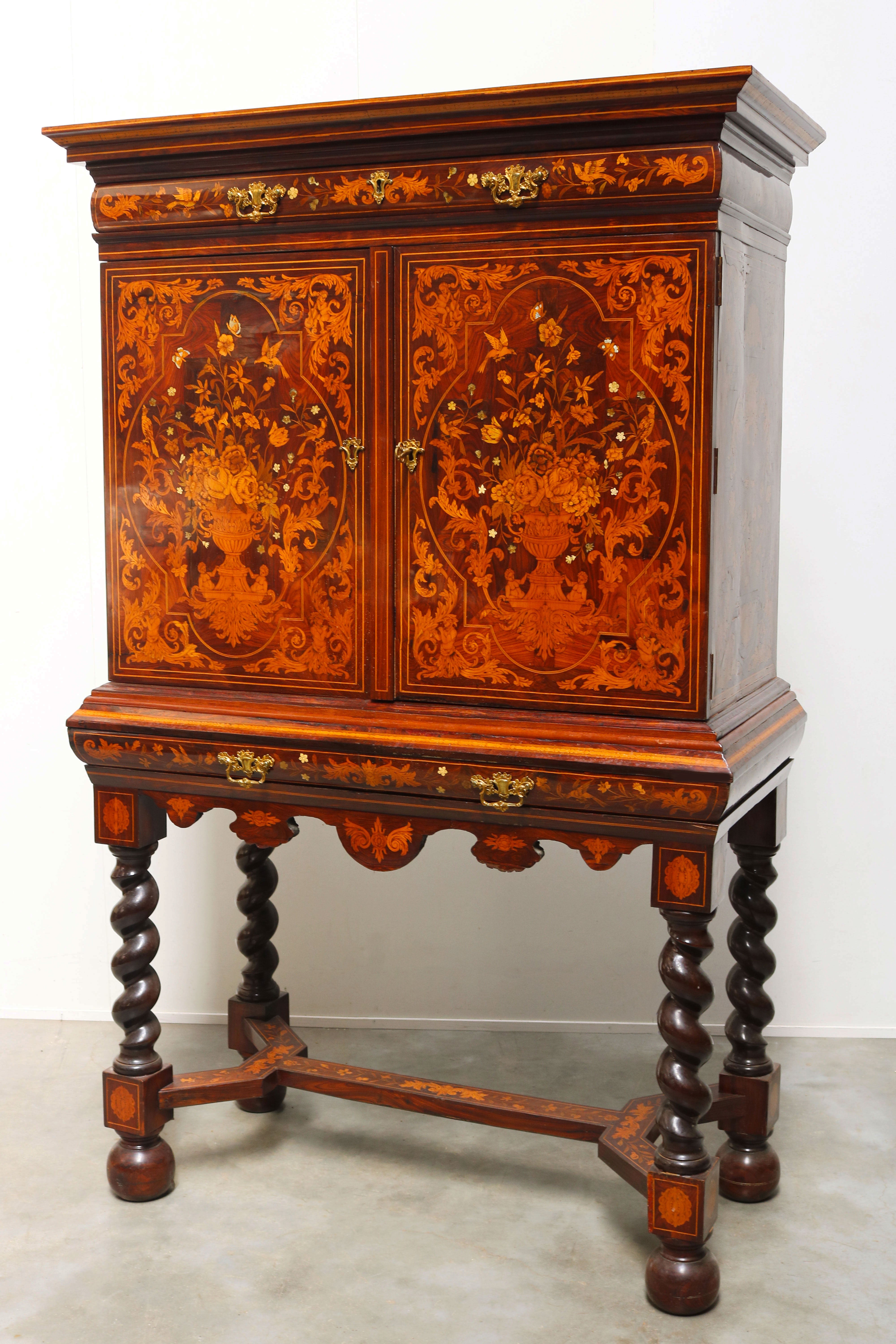 17th century style Dutch marquetry Art cabinet