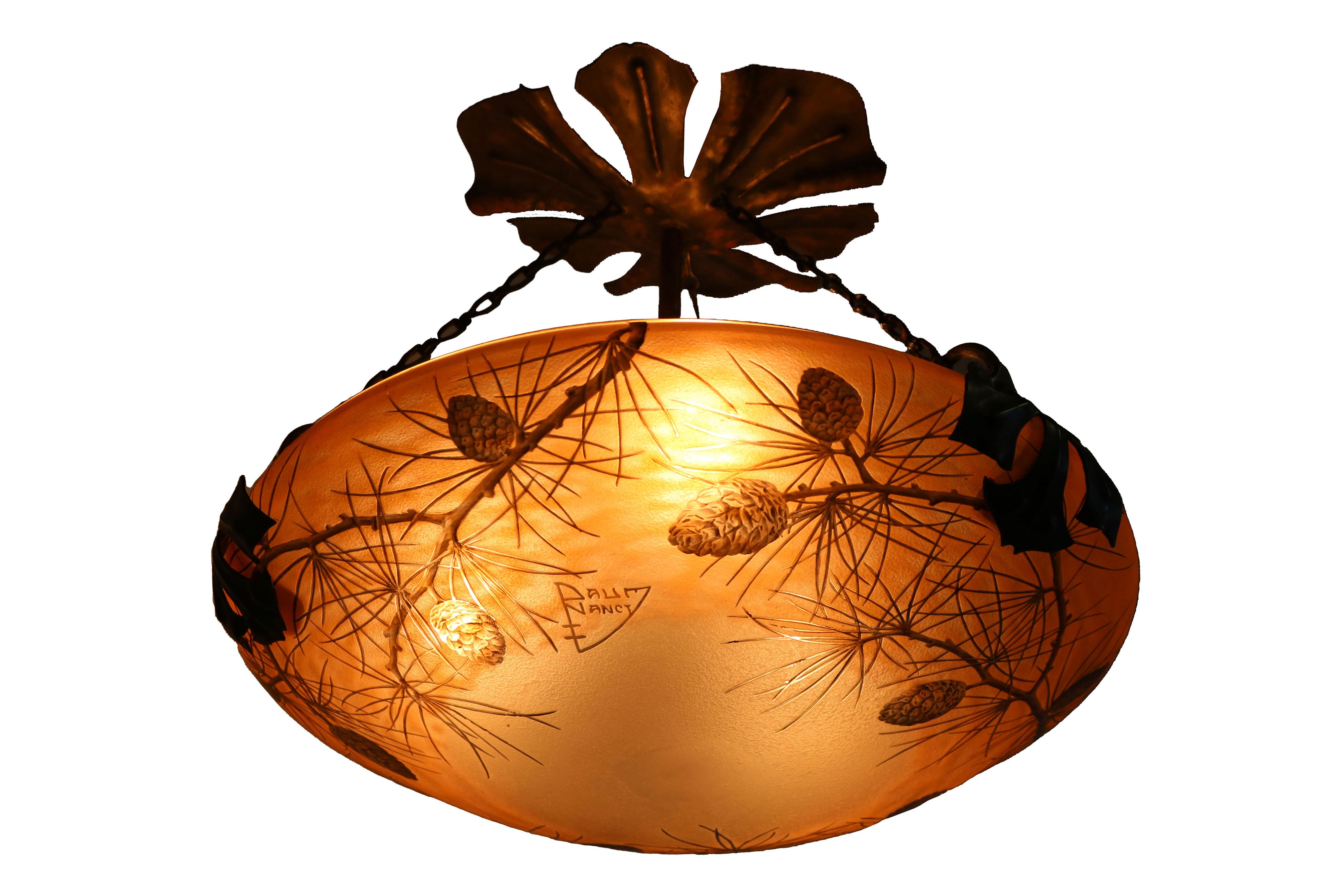 Art Nouveau flush mount ''Pinecone'' by Daum Nancy & Louis Majorelle 1910