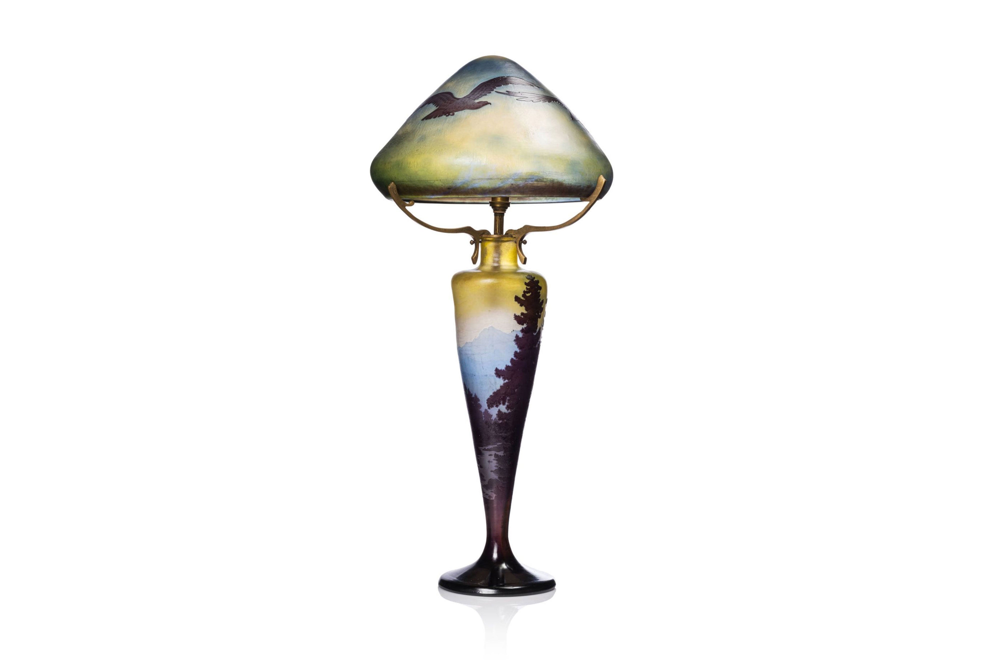 Emile Galle ''Paysage Vosges'' Art Nouveau lamp