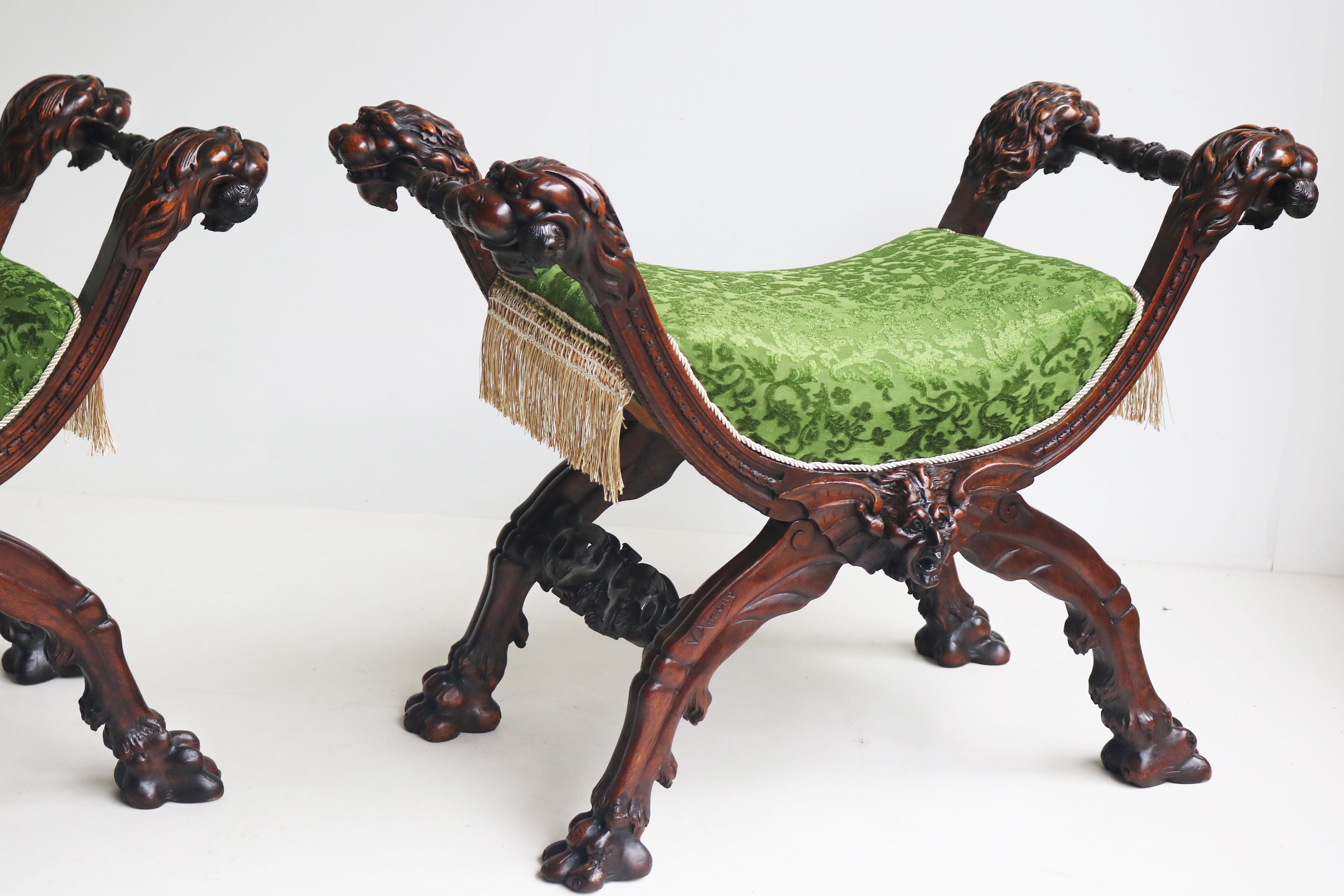 Rare pair of Gothic Revival stools by Victor Aimone 1880