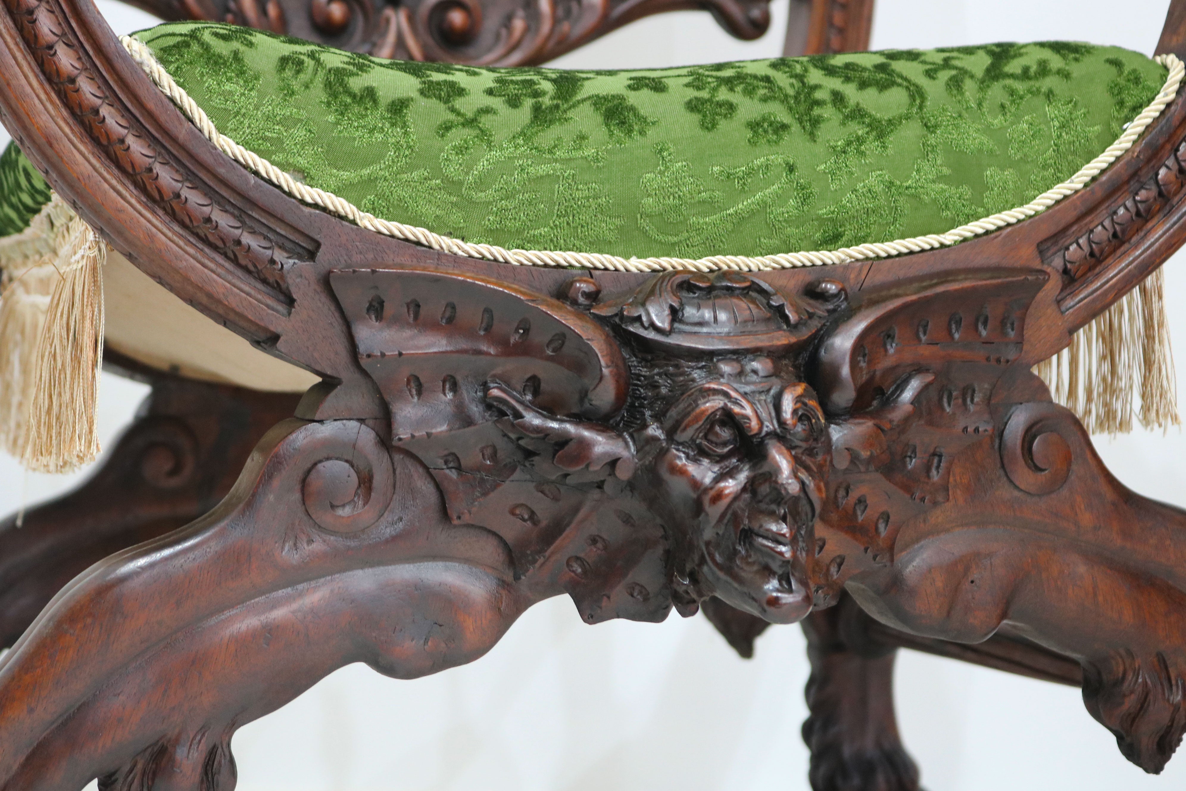 Pair of Gothic Revival lounge chairs by Victor Aimone 1880 #2