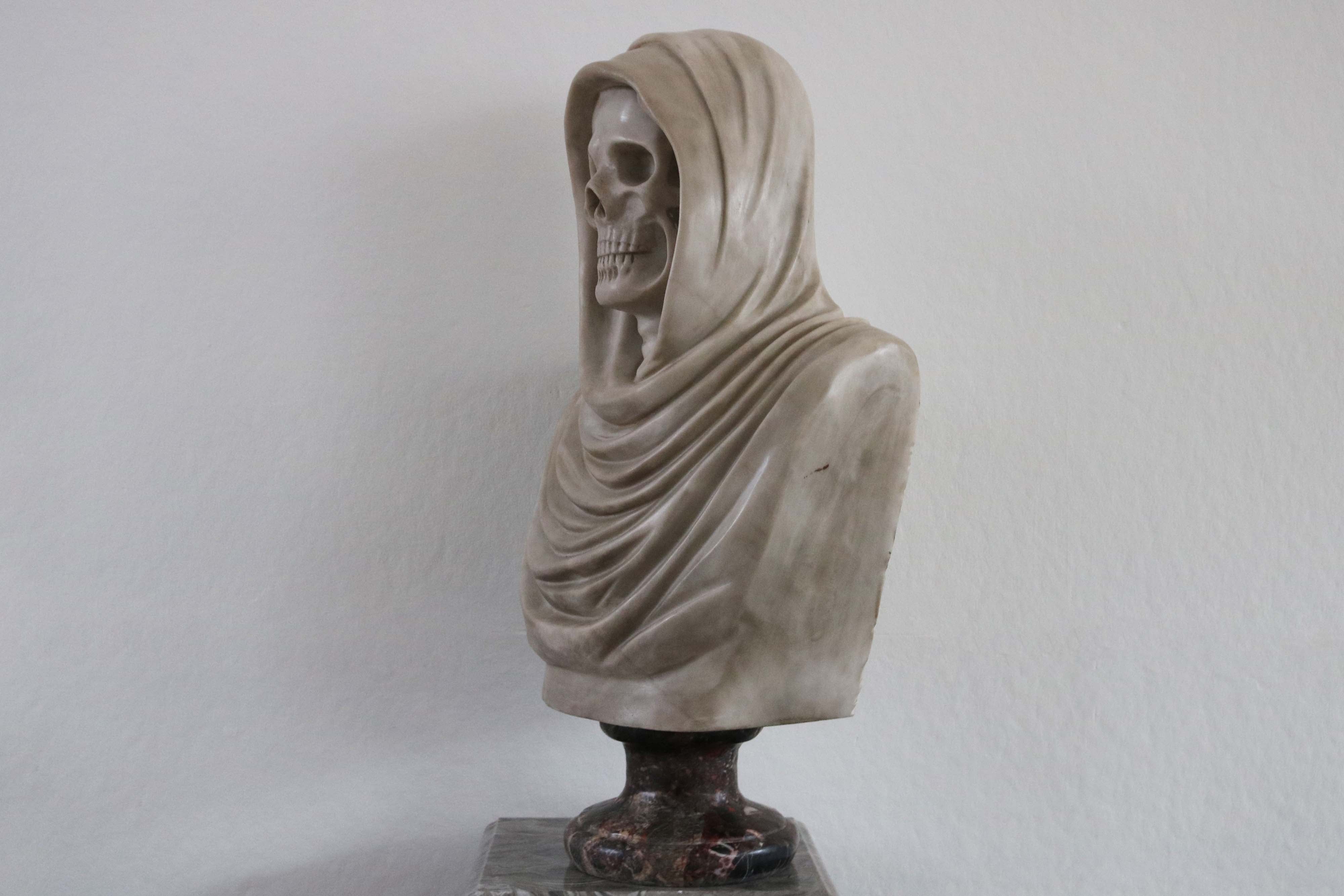 19th Century Italian Vanitas ''Memento Mori'' Carrara Marble bust