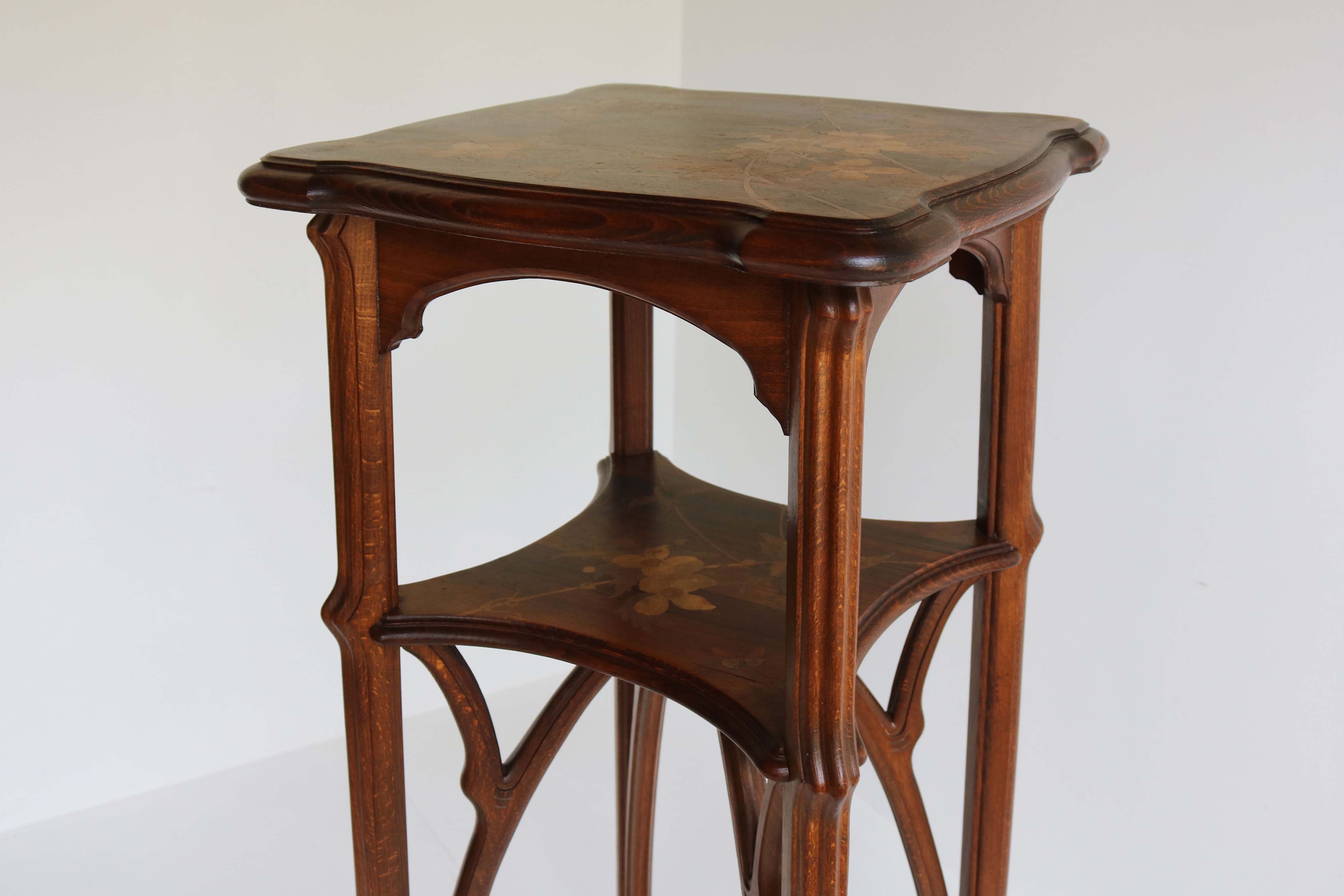 Rare Art Nouveau pedestal by Emile Gallé marquetry 1900