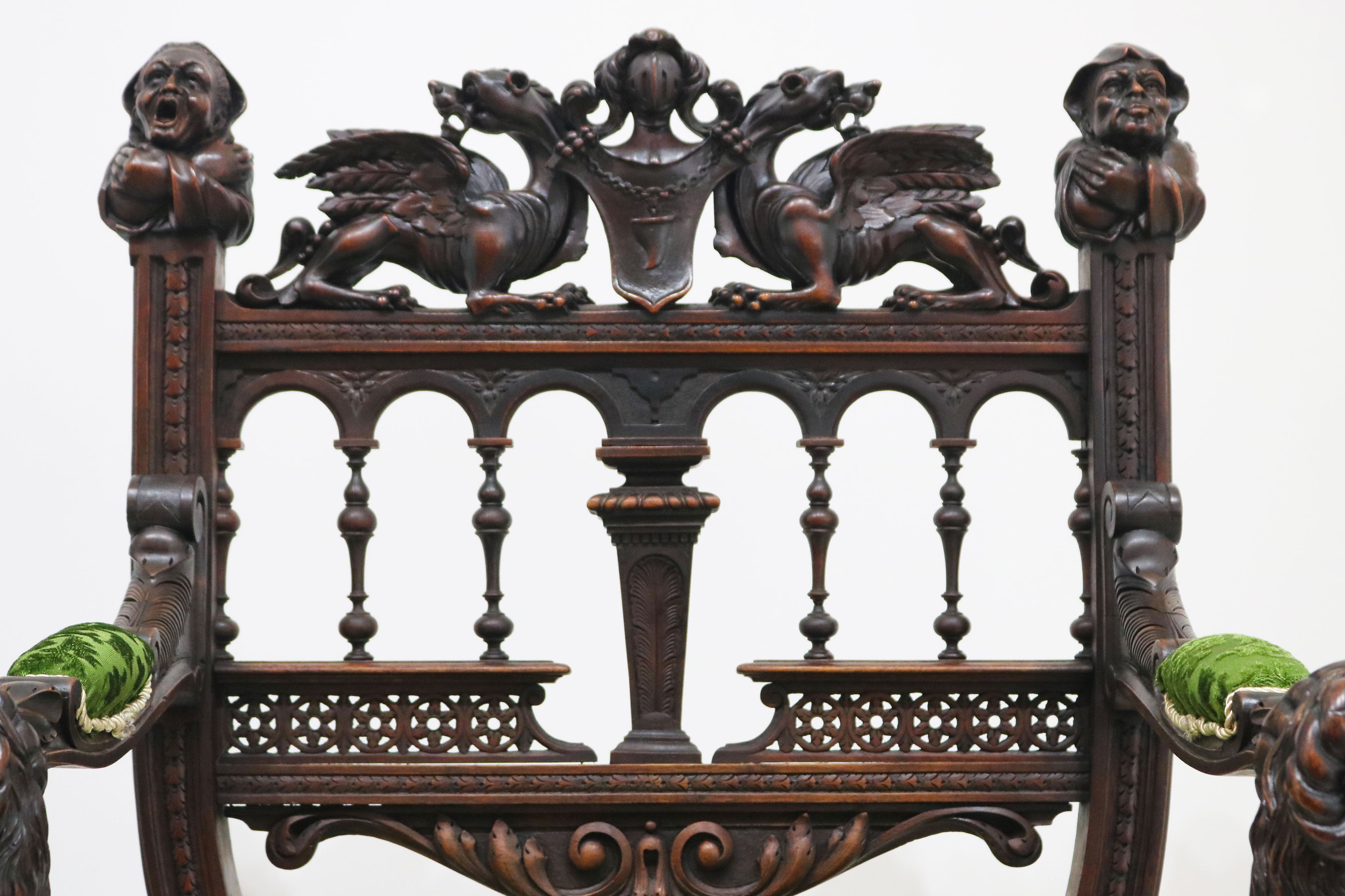 Pair of Gothic Revival lounge chairs by Victor Aimone 1880 #2