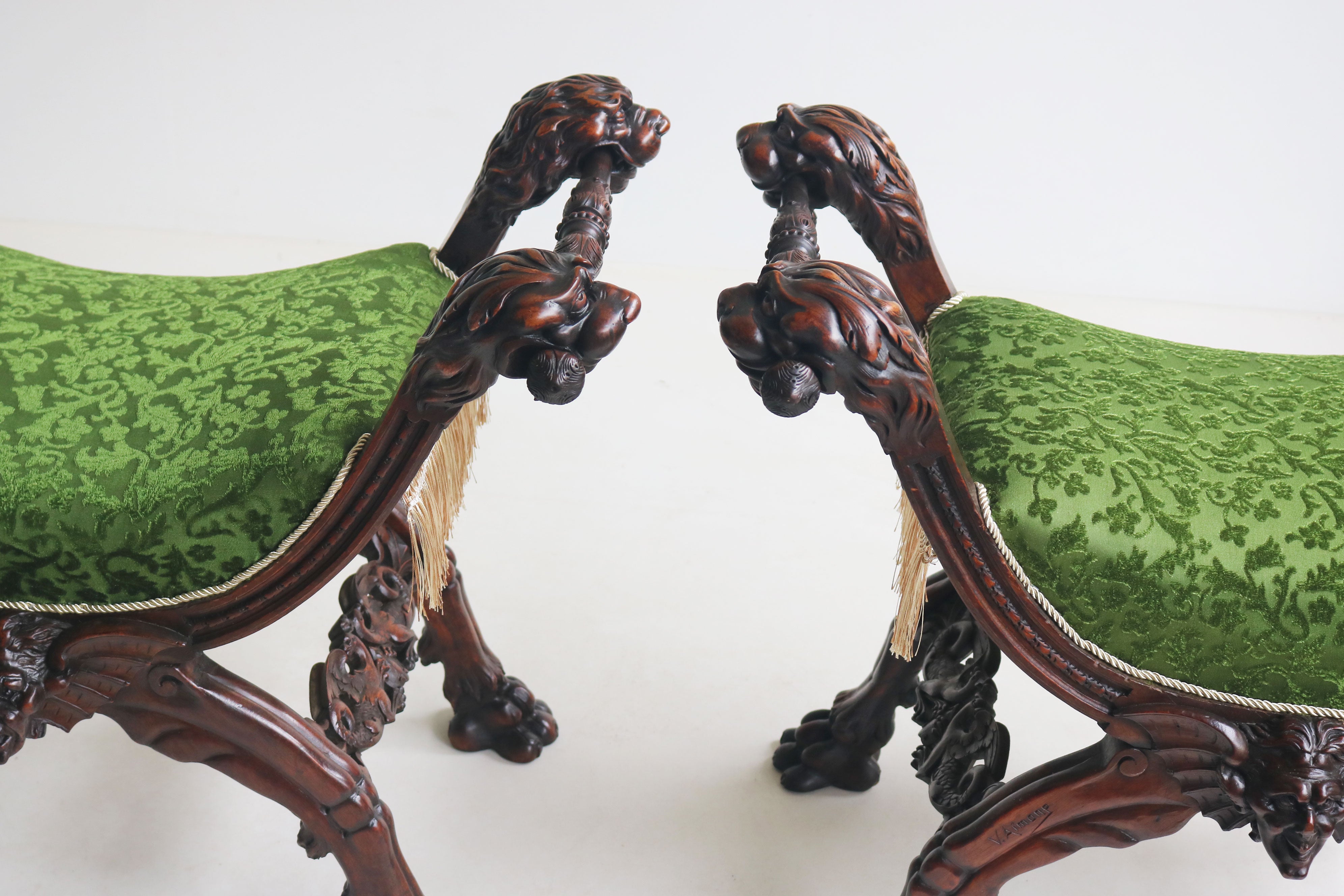 Rare pair of Gothic Revival stools by Victor Aimone 1880