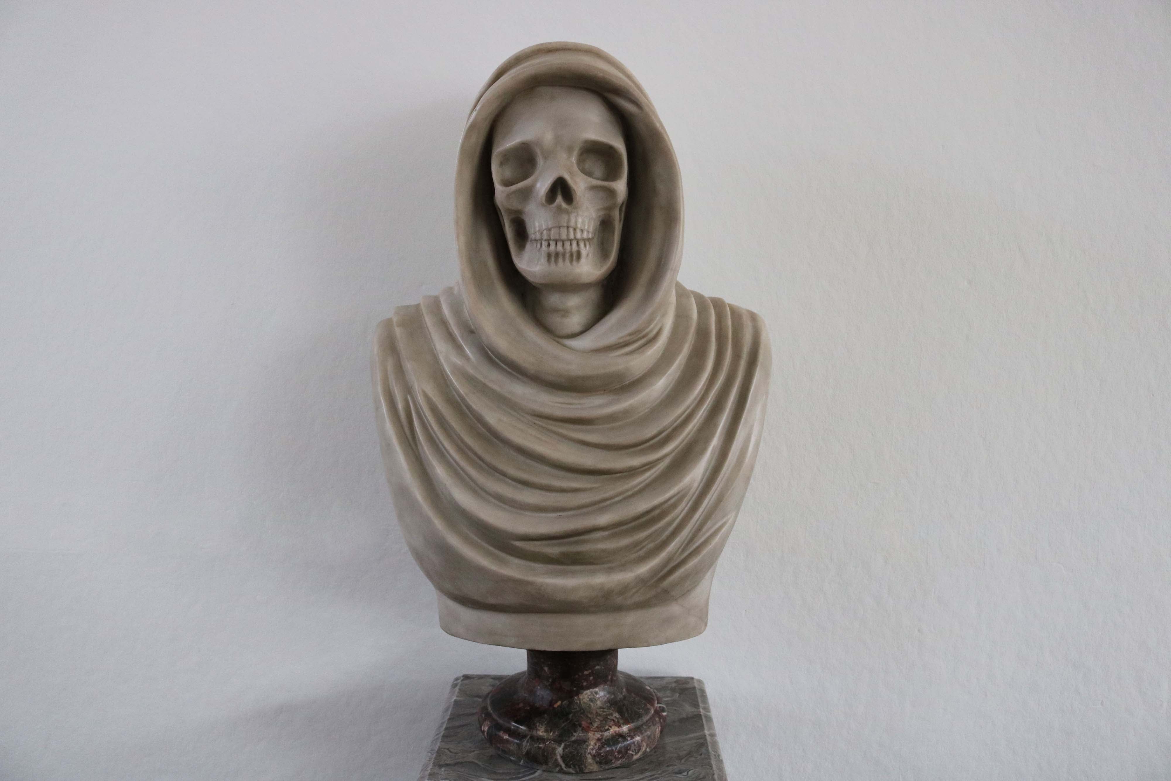 19th Century Italian Vanitas ''Memento Mori'' Carrara Marble bust