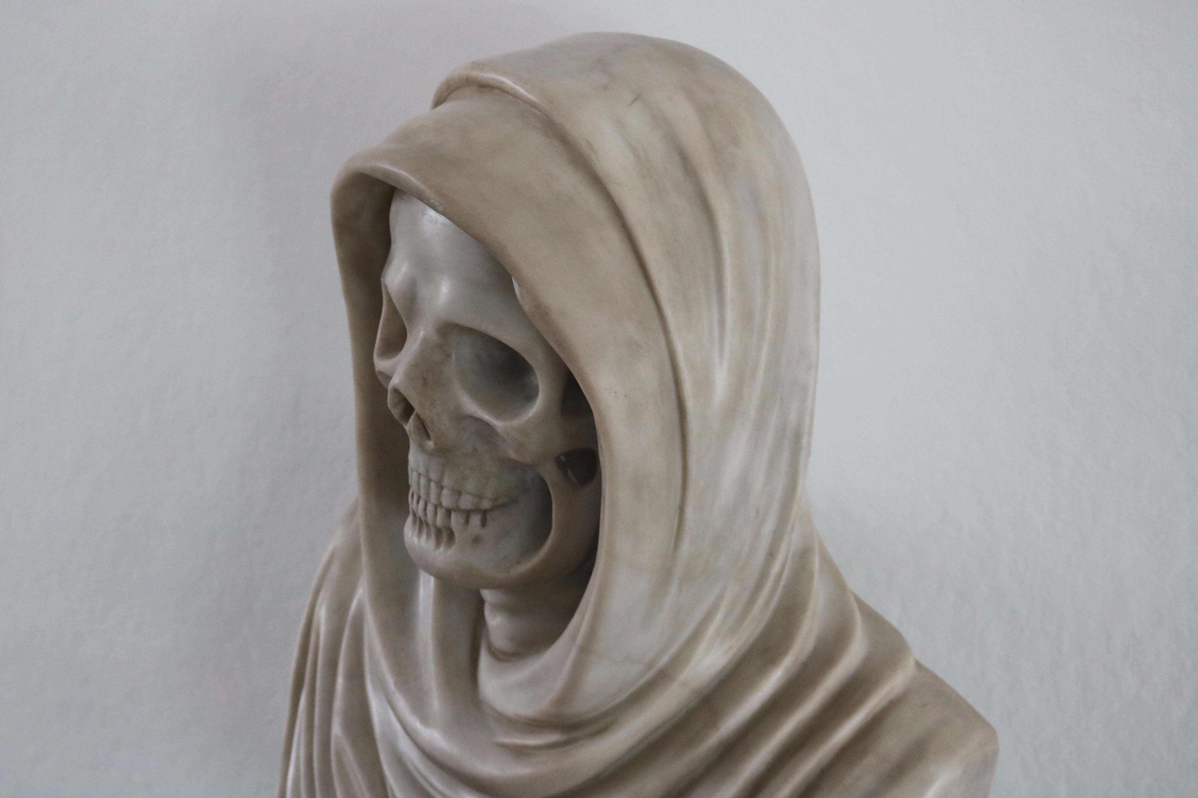 19th Century Italian Vanitas ''Memento Mori'' Carrara Marble bust