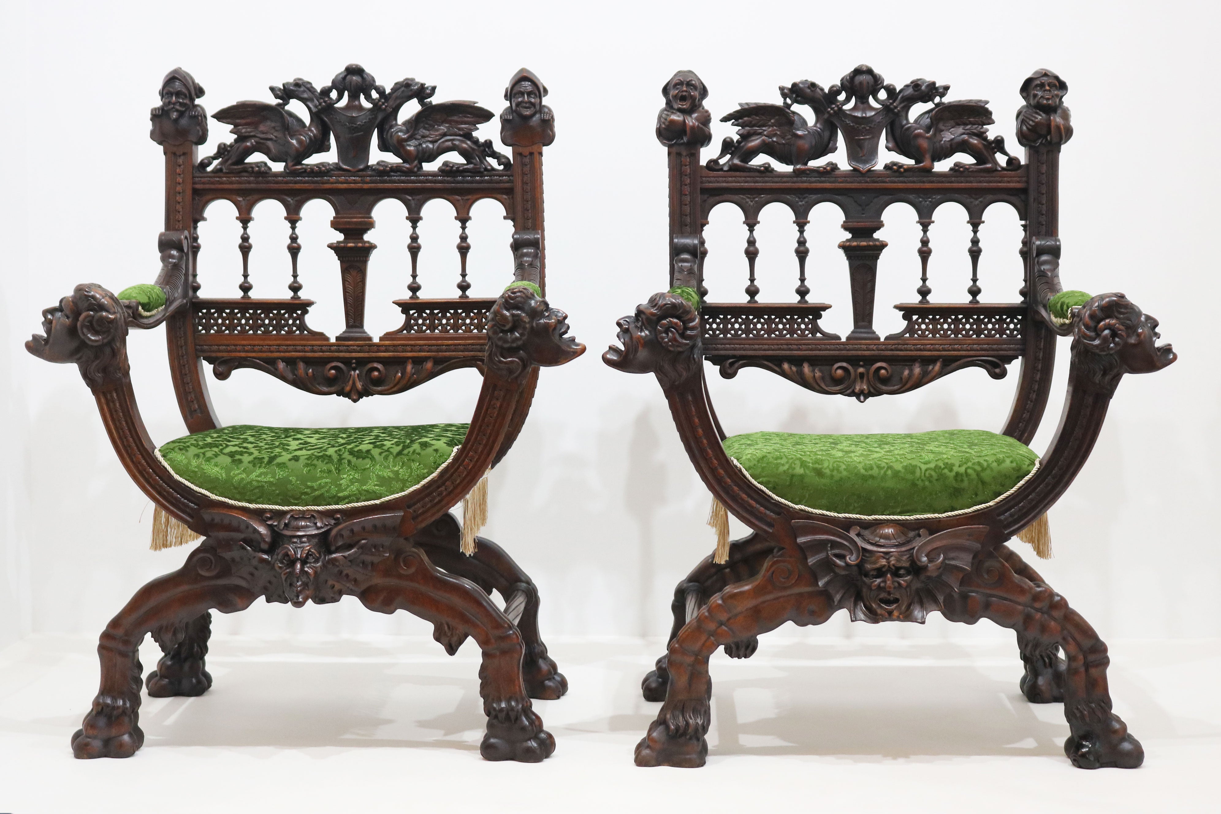 Pair of Gothic Revival lounge chairs by Victor Aimone 1880 #2