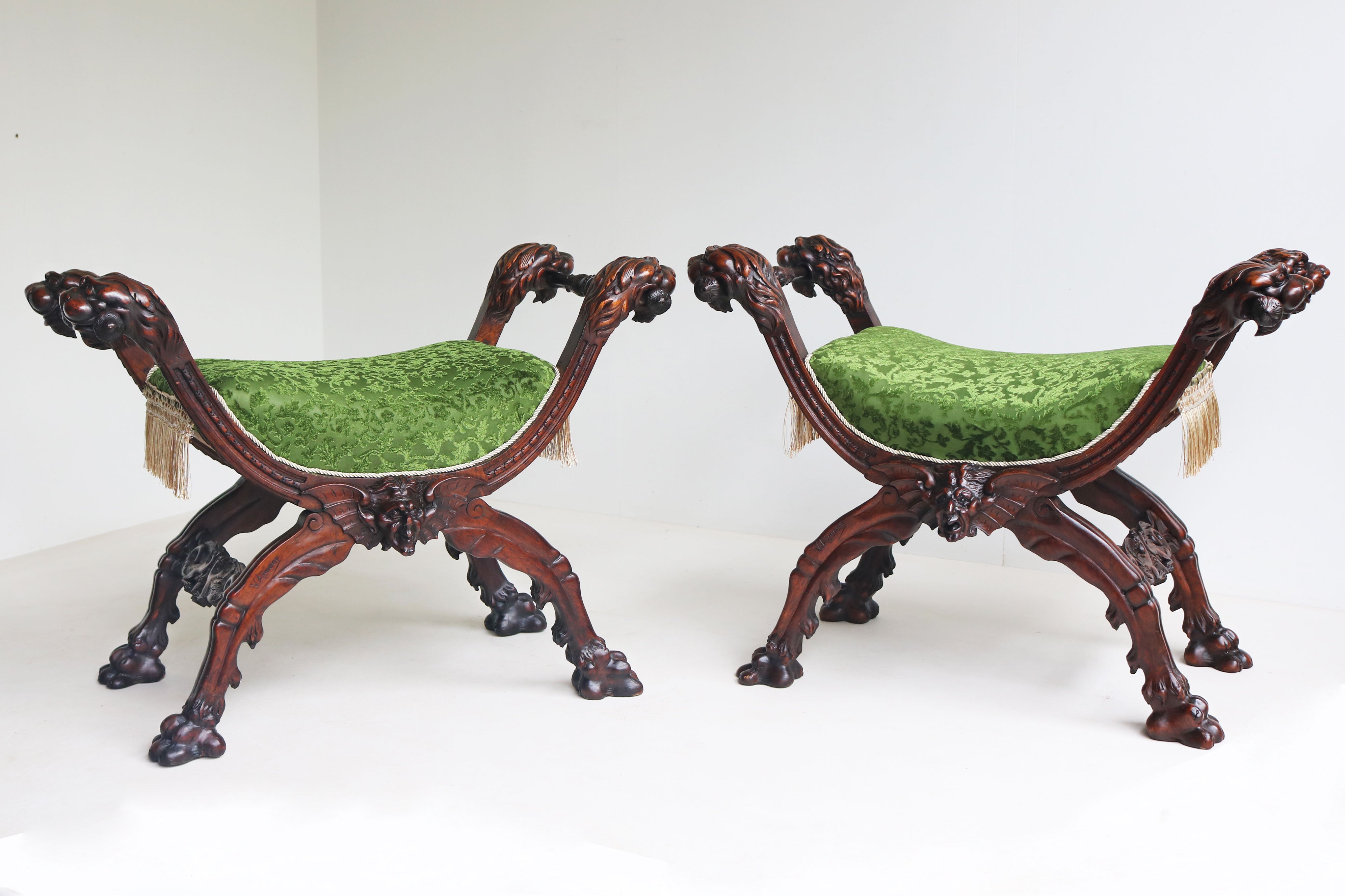 Rare pair of Gothic Revival stools by Victor Aimone 1880