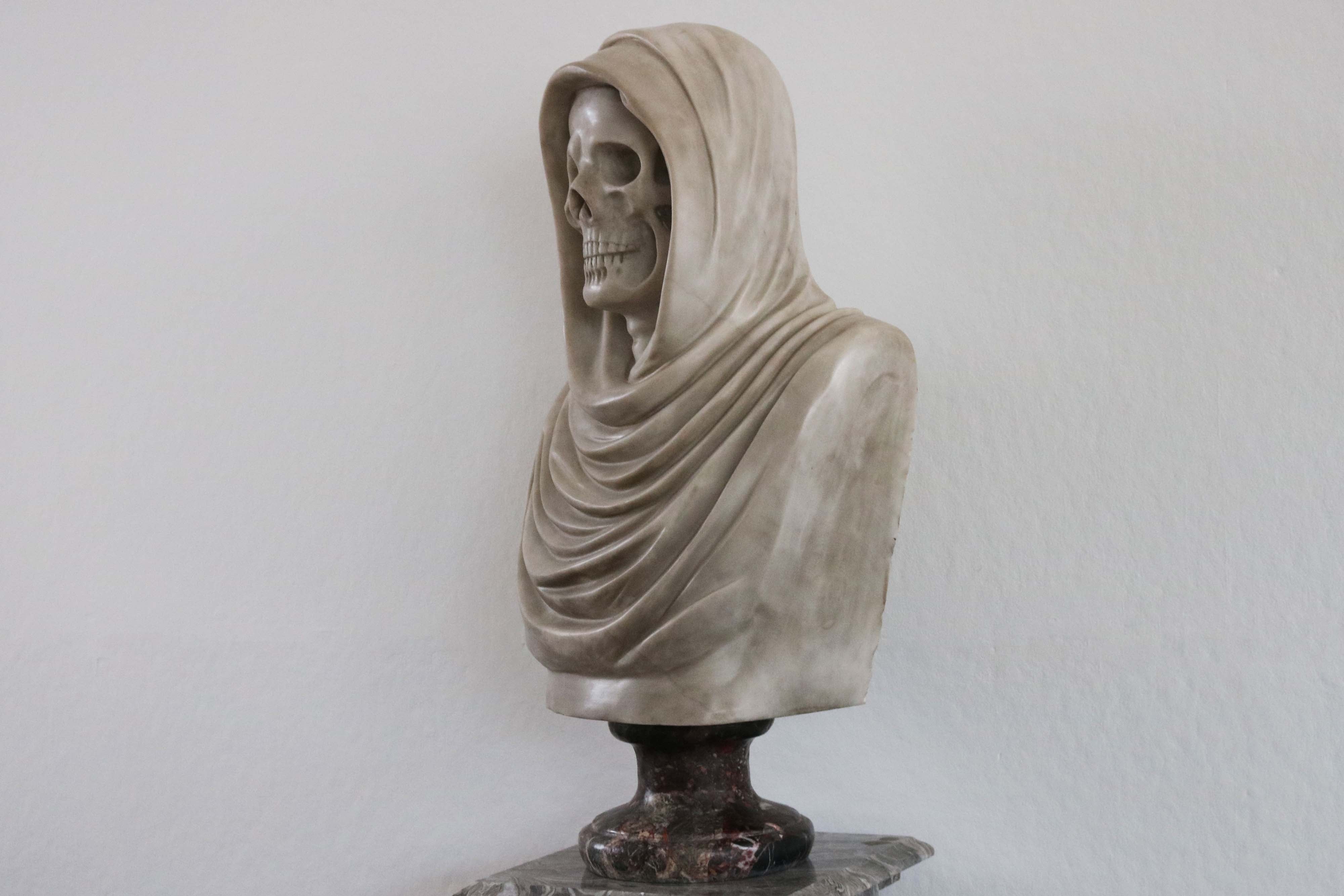 19th Century Italian Vanitas ''Memento Mori'' Carrara Marble bust