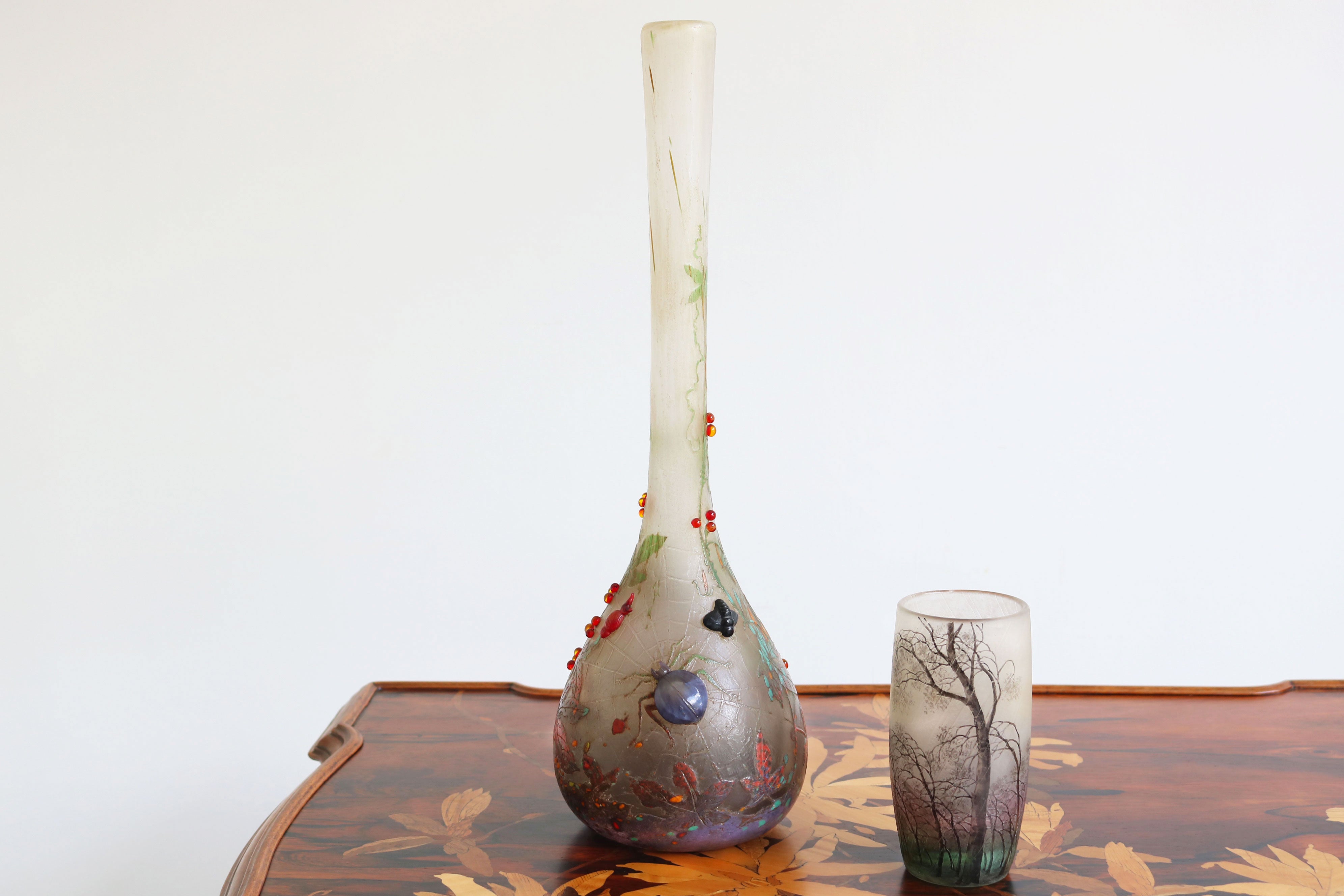 Rare wheel carved ''Spider vase'' by Daum Nancy 1905