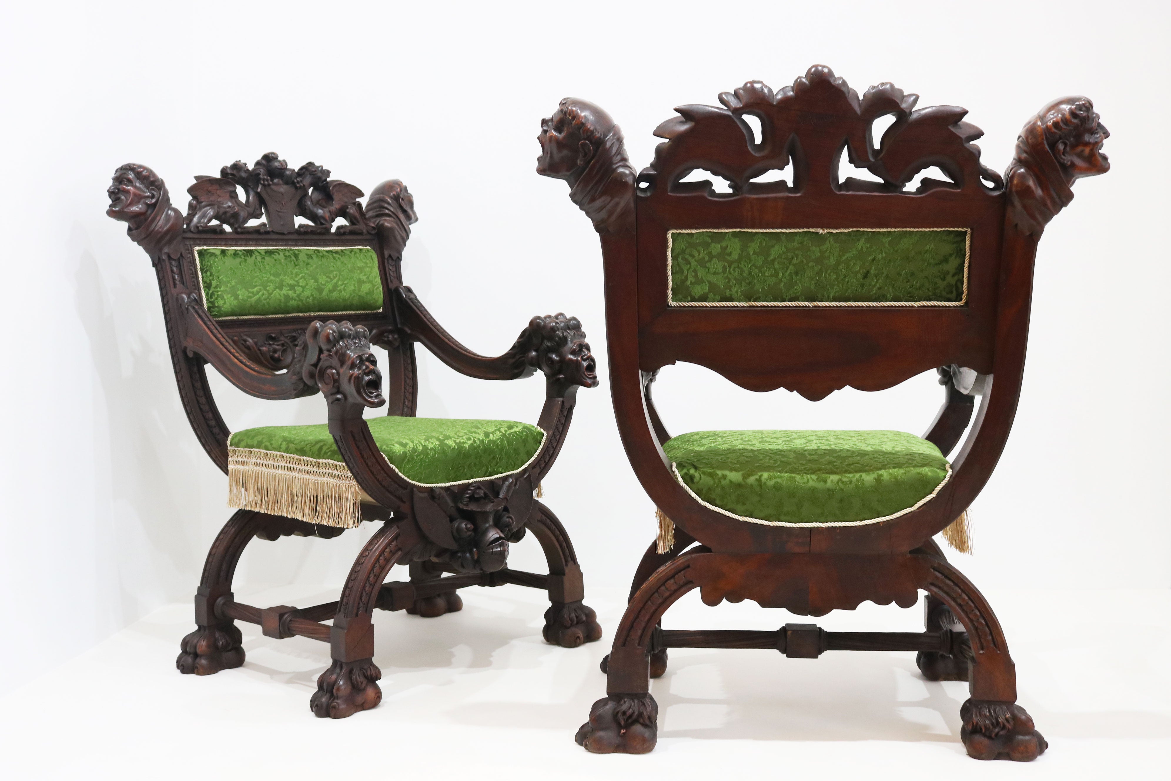 Pair of Gothic Revival lounge chairs by Victor Aimone 1880