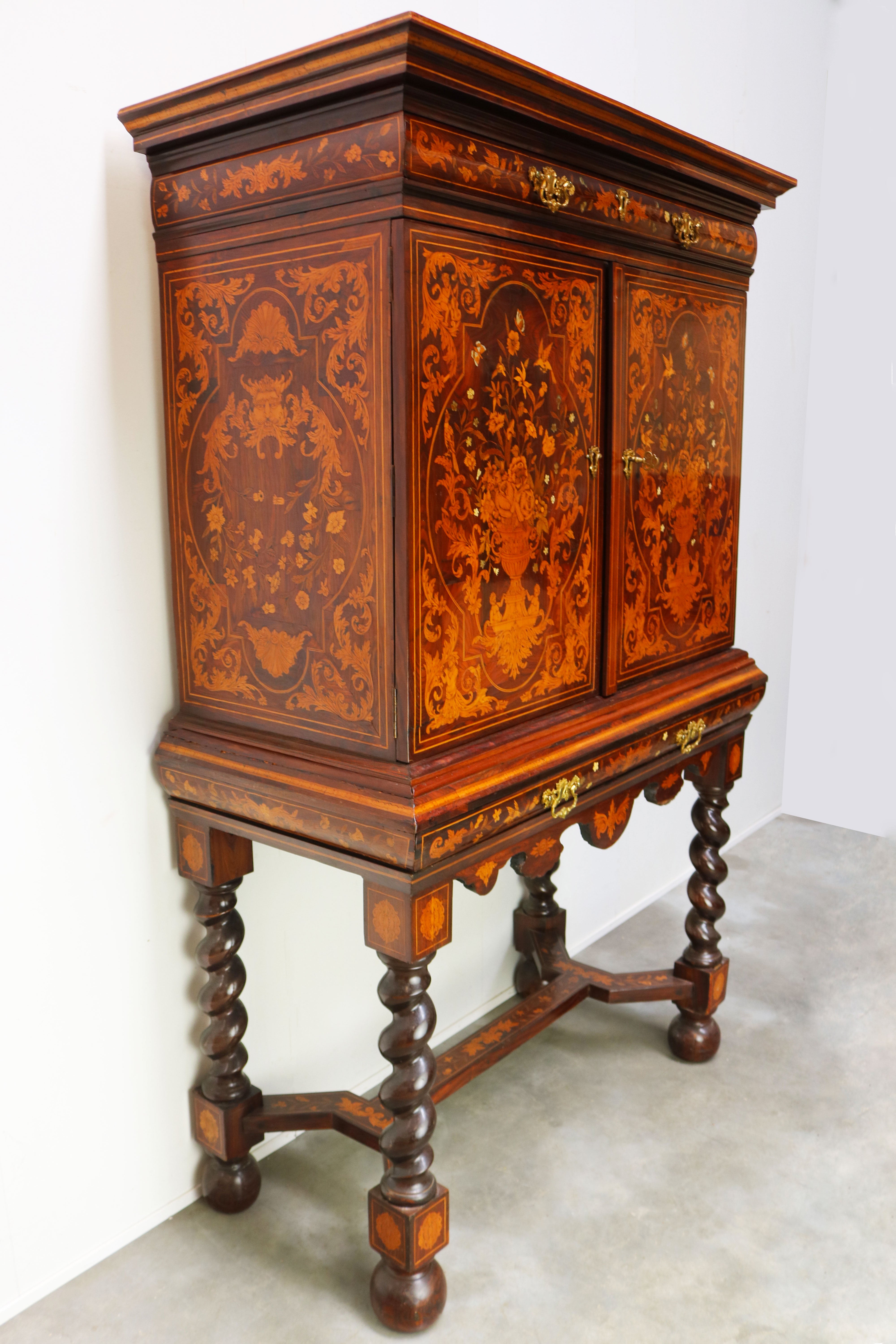 17th century style Dutch marquetry Art cabinet