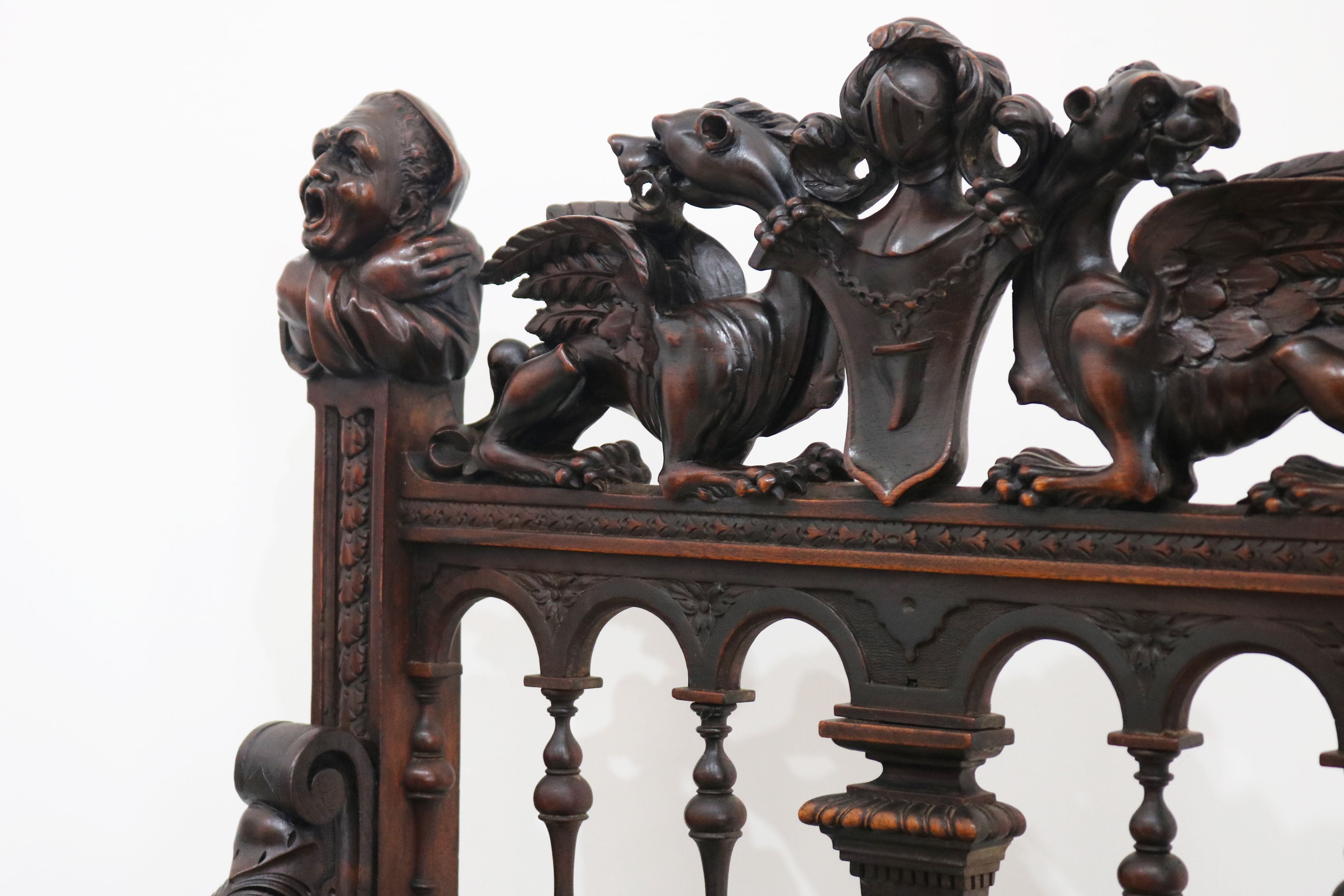 Pair of Gothic Revival lounge chairs by Victor Aimone 1880 #2
