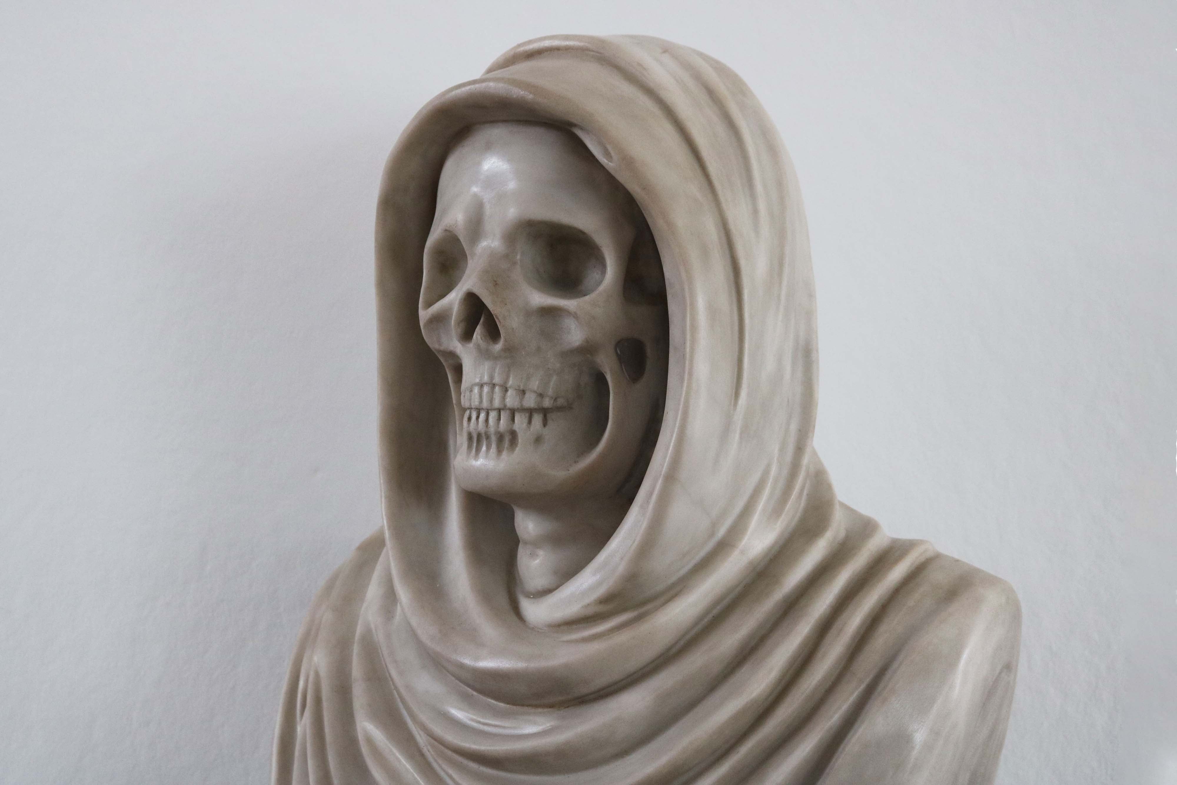 19th Century Italian Vanitas ''Memento Mori'' Carrara Marble bust