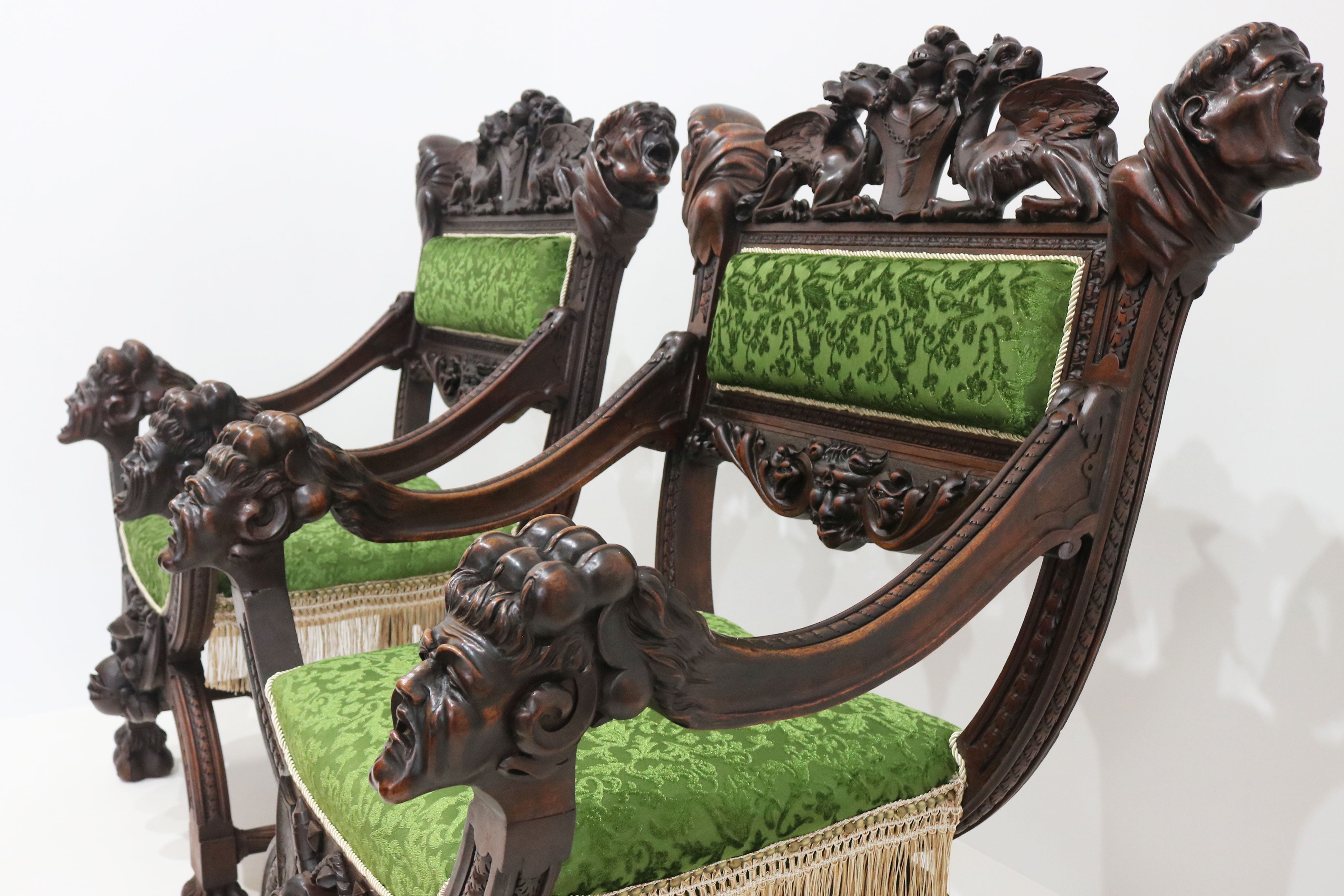 Pair of Gothic Revival lounge chairs by Victor Aimone 1880