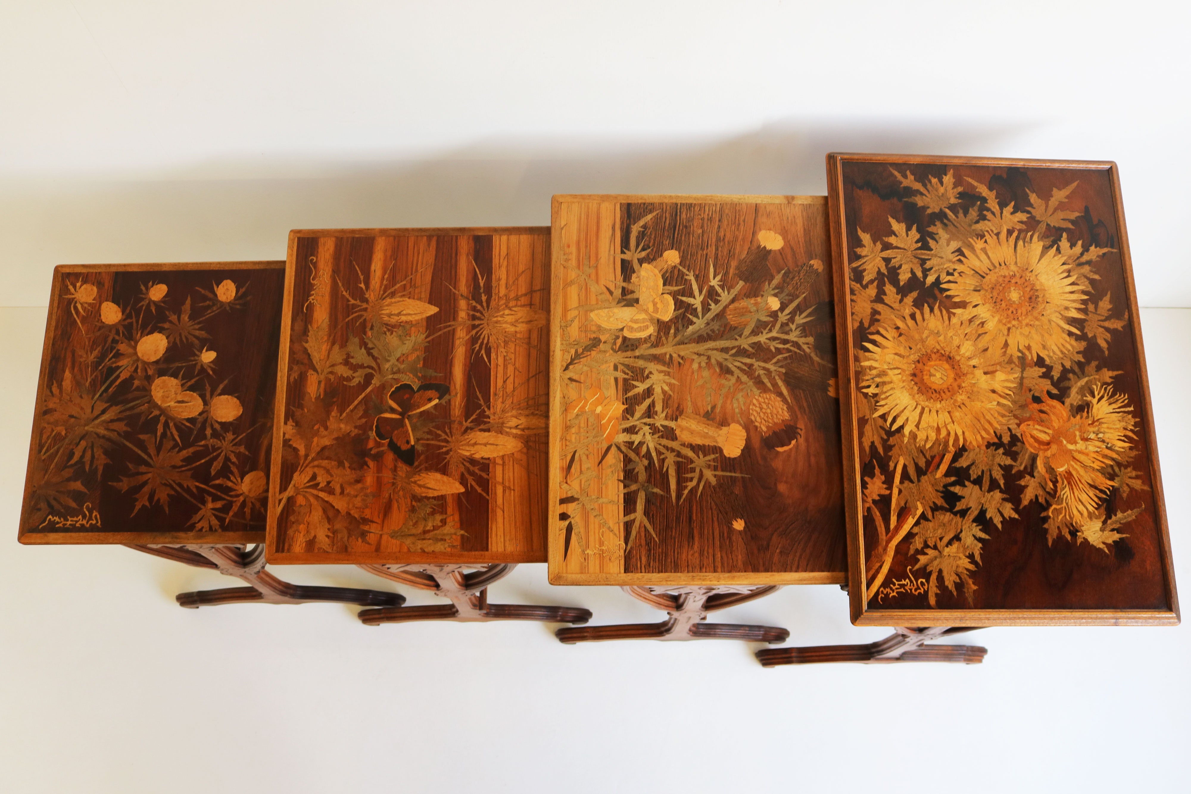 Exquisite ''Thistle'' nesting table set by Emile Gallé 1900