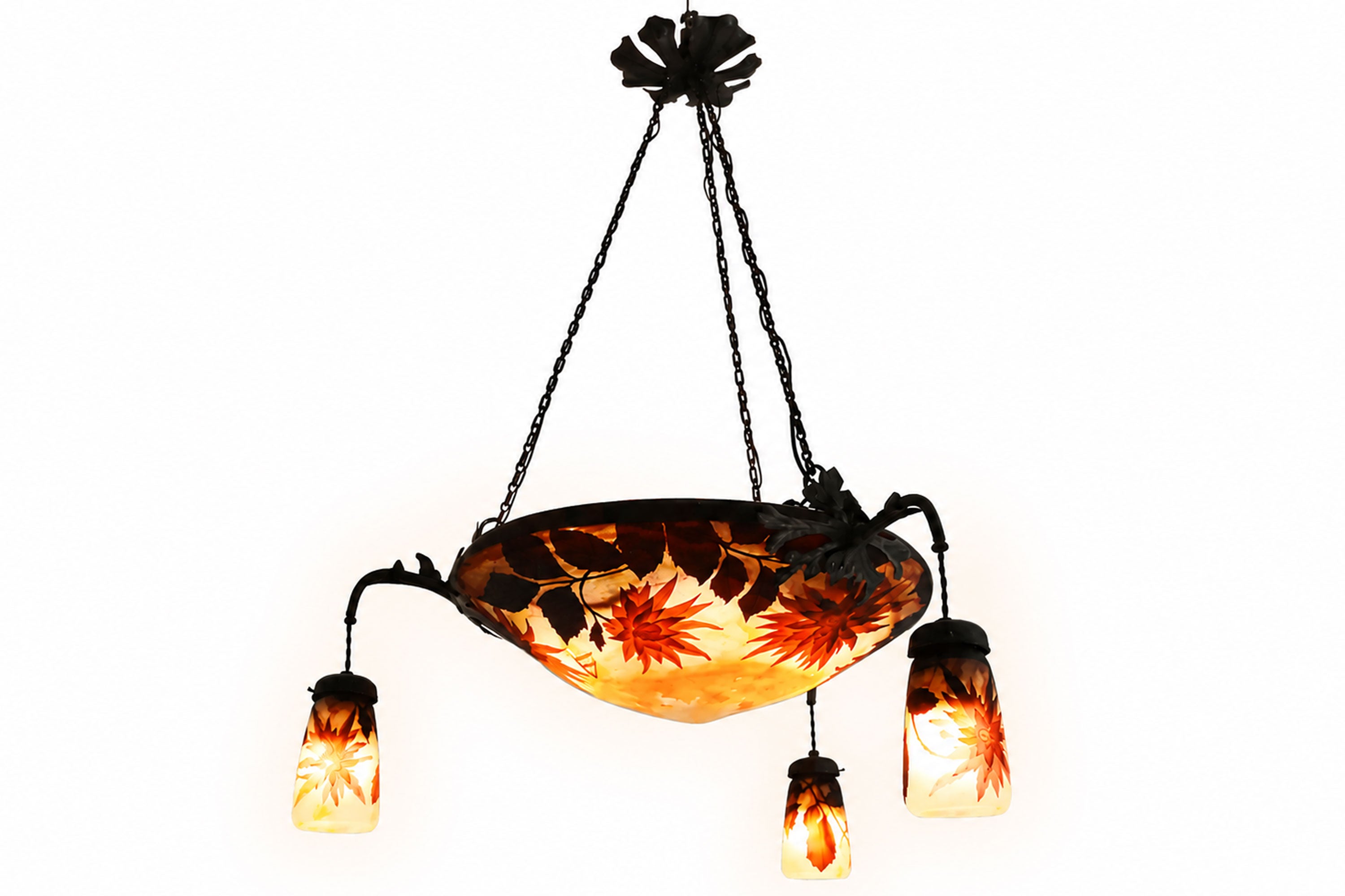 Exquisite ''Dahlia'' chandelier by Daum Nancy & Louis Majorelle