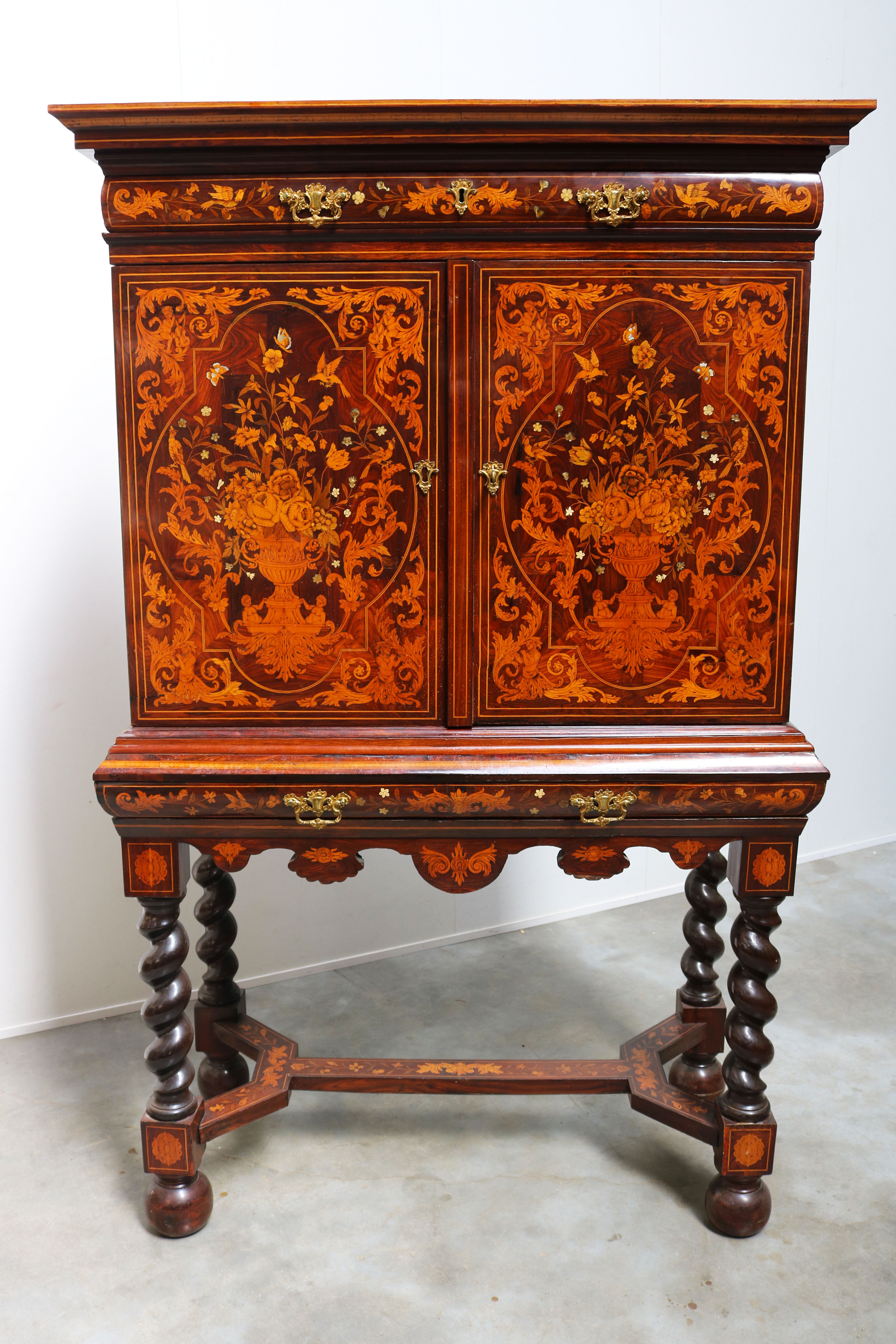 17th century style Dutch marquetry Art cabinet