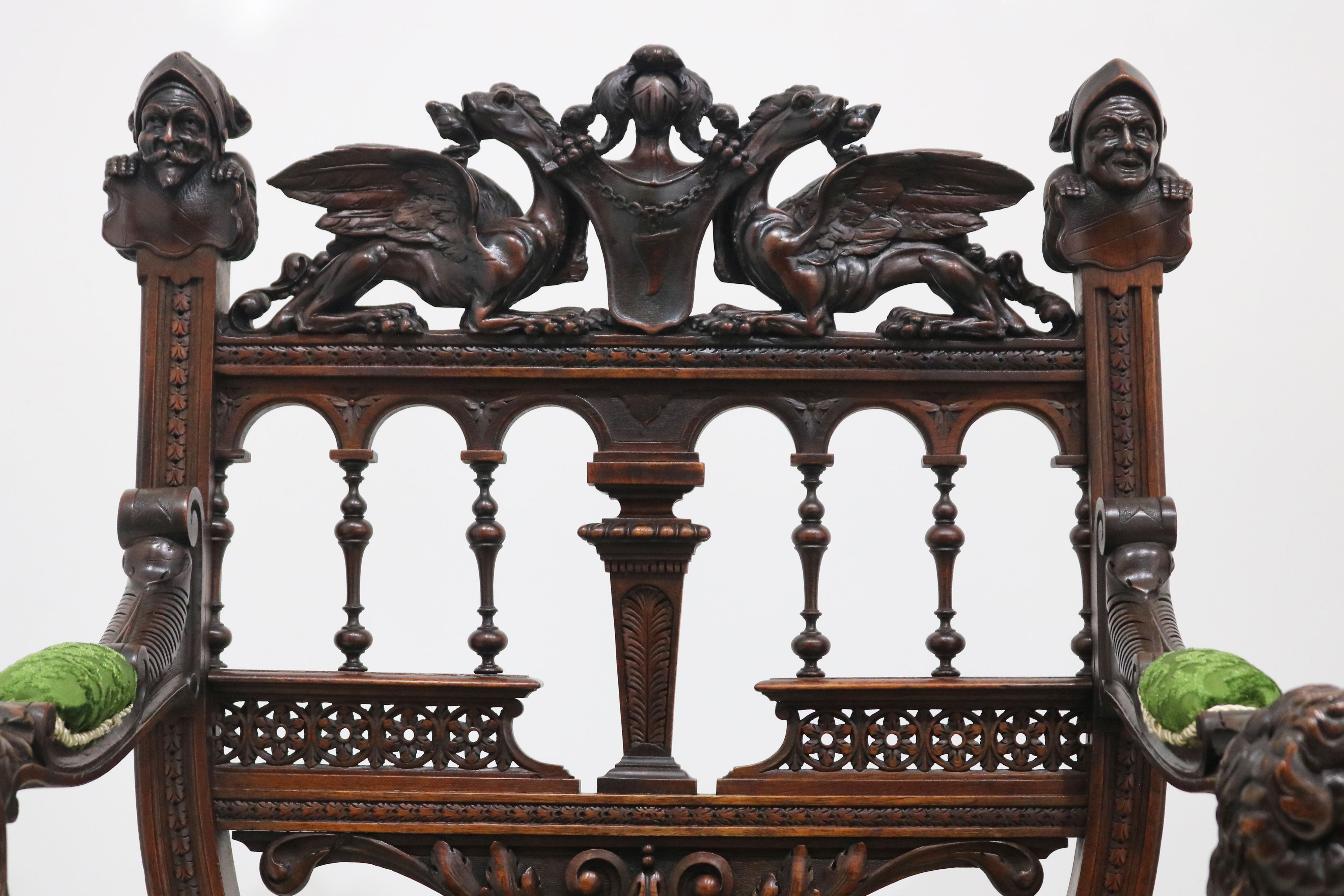 Pair of Gothic Revival lounge chairs by Victor Aimone 1880 #2