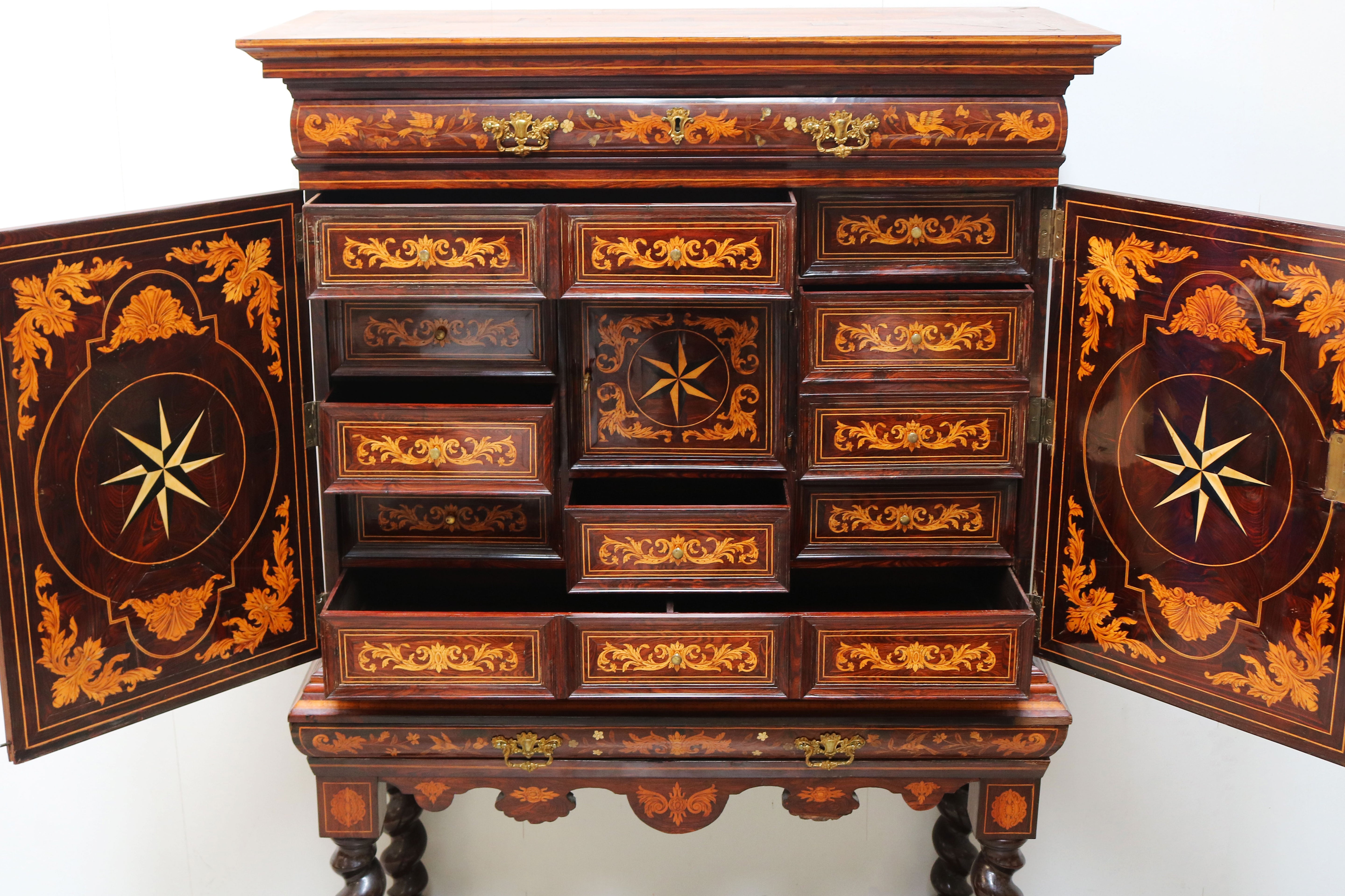 17th century style Dutch marquetry Art cabinet
