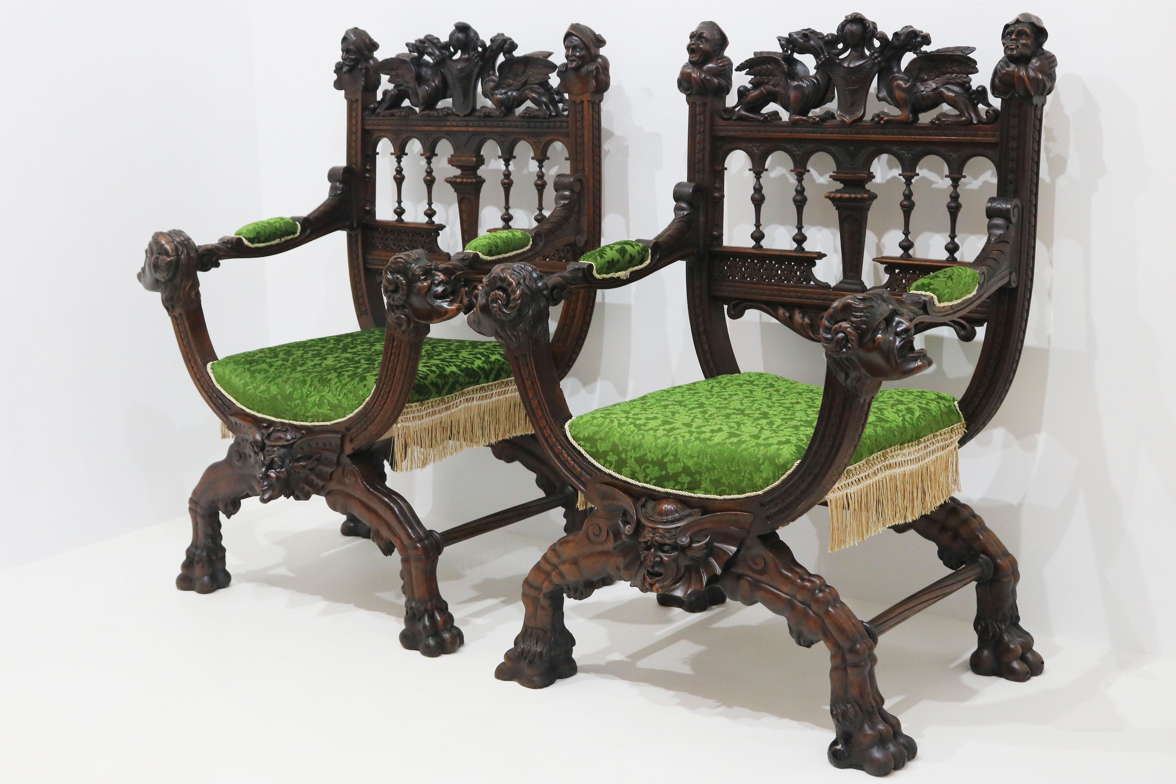 Pair of Gothic Revival lounge chairs by Victor Aimone 1880 #2