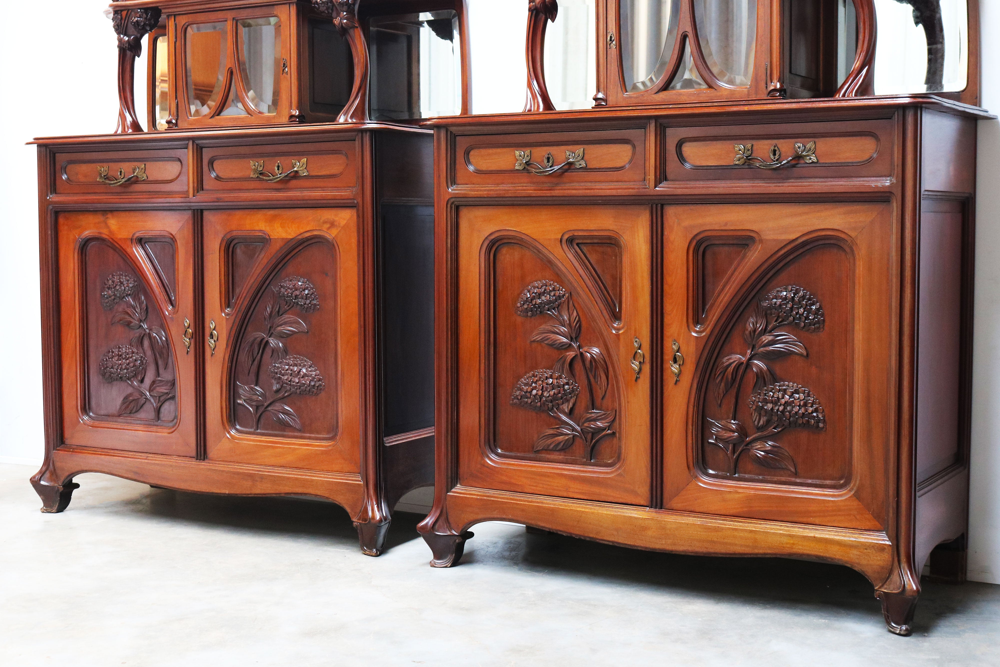 Pair of Art Nouveau buffet cabinet by Maison Gouffe Jeune 1902