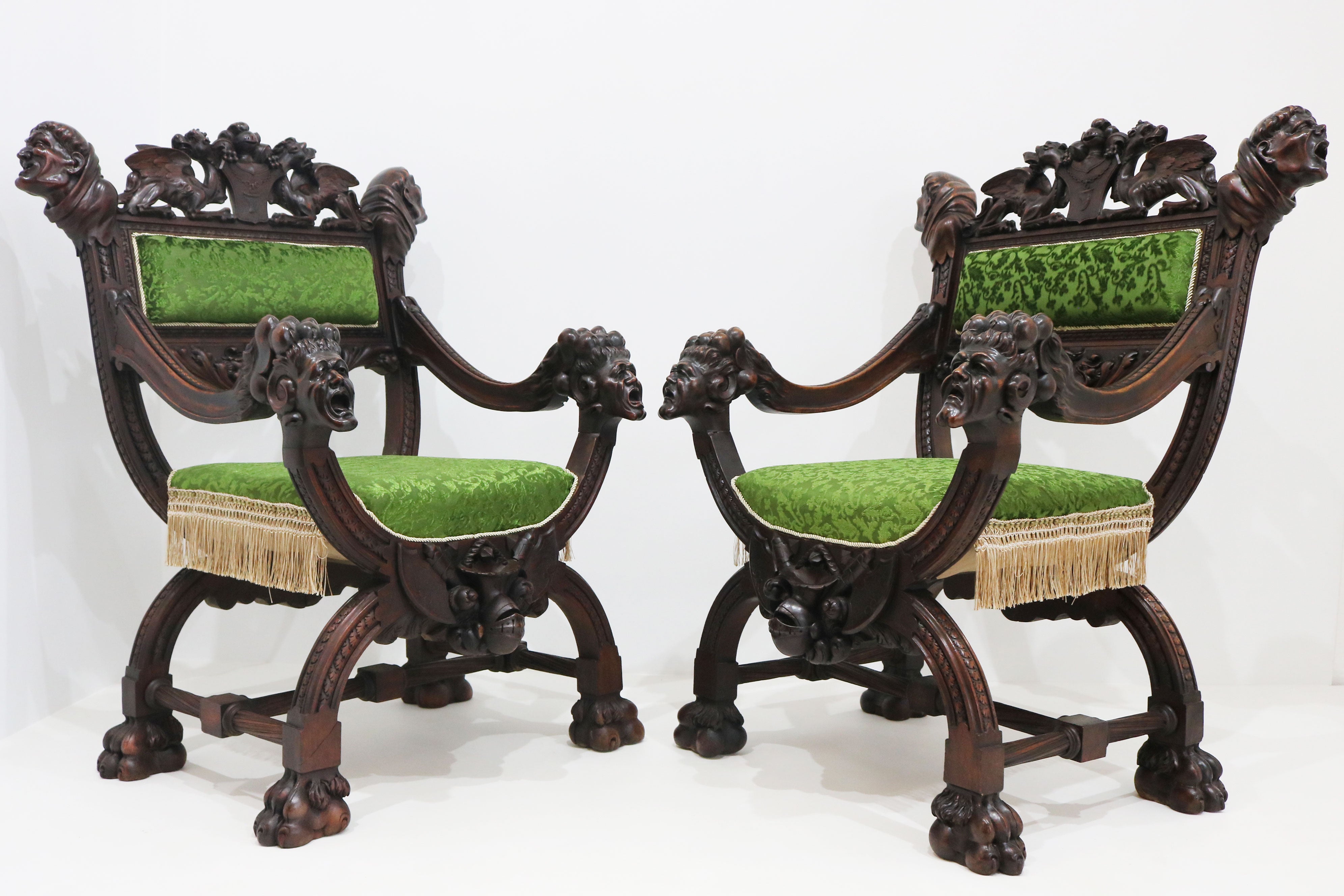 Pair of Gothic Revival lounge chairs by Victor Aimone 1880