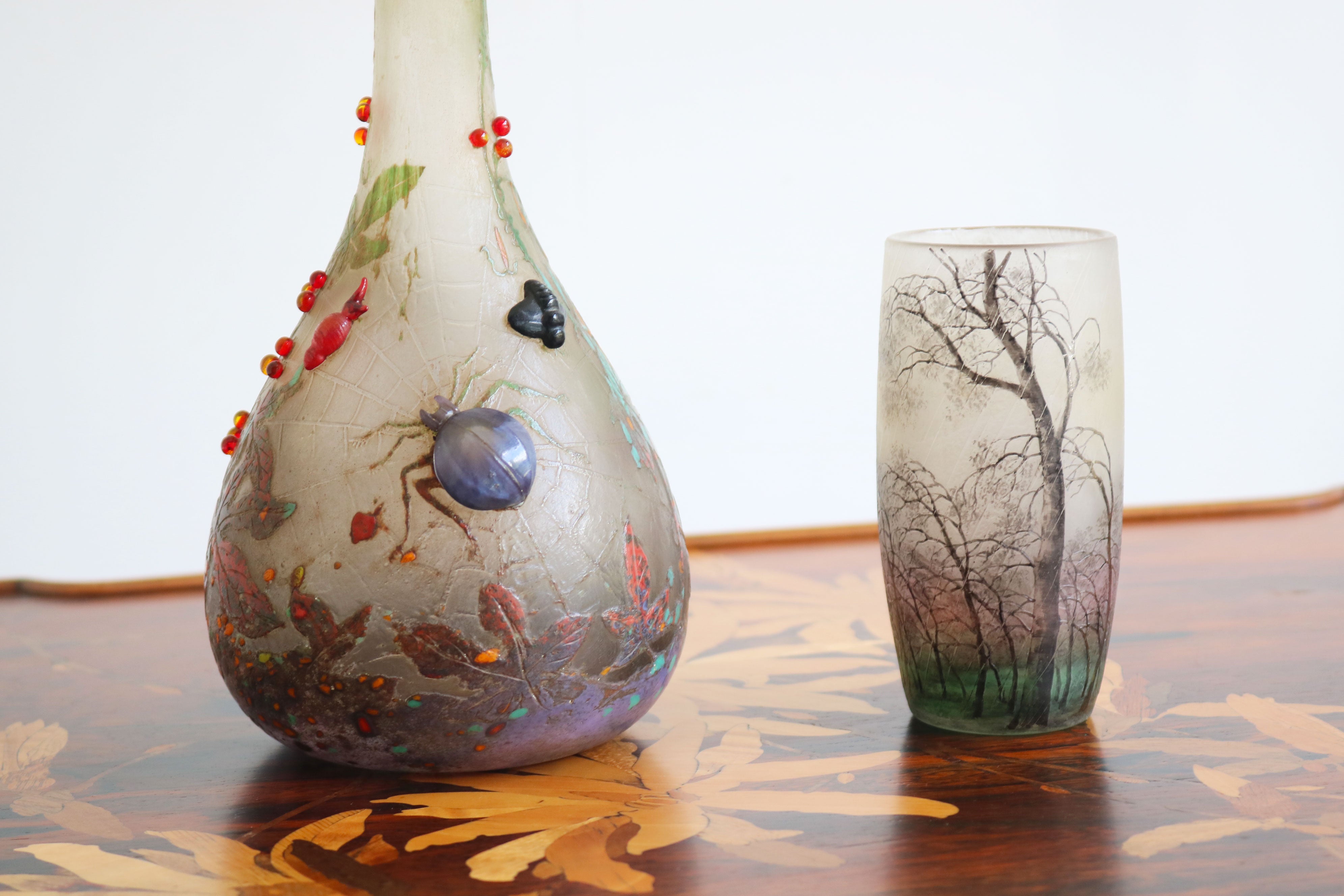 Rare wheel carved ''Spider vase'' by Daum Nancy 1905