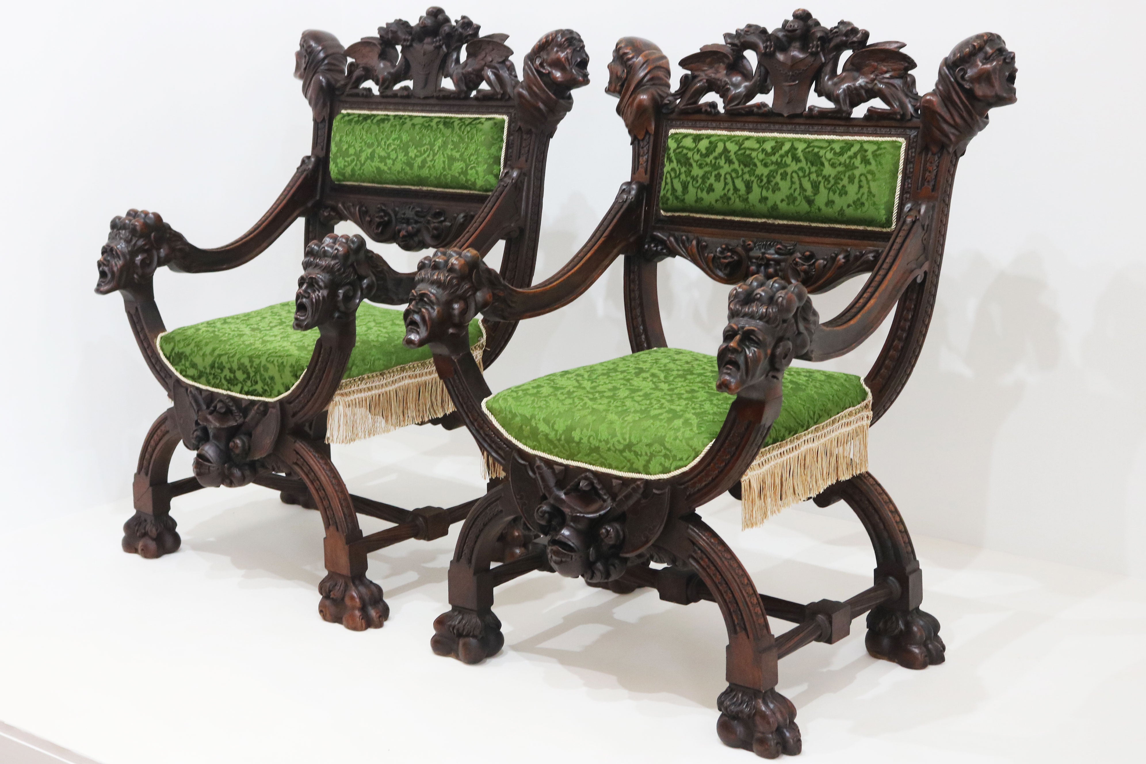 Pair of Gothic Revival lounge chairs by Victor Aimone 1880