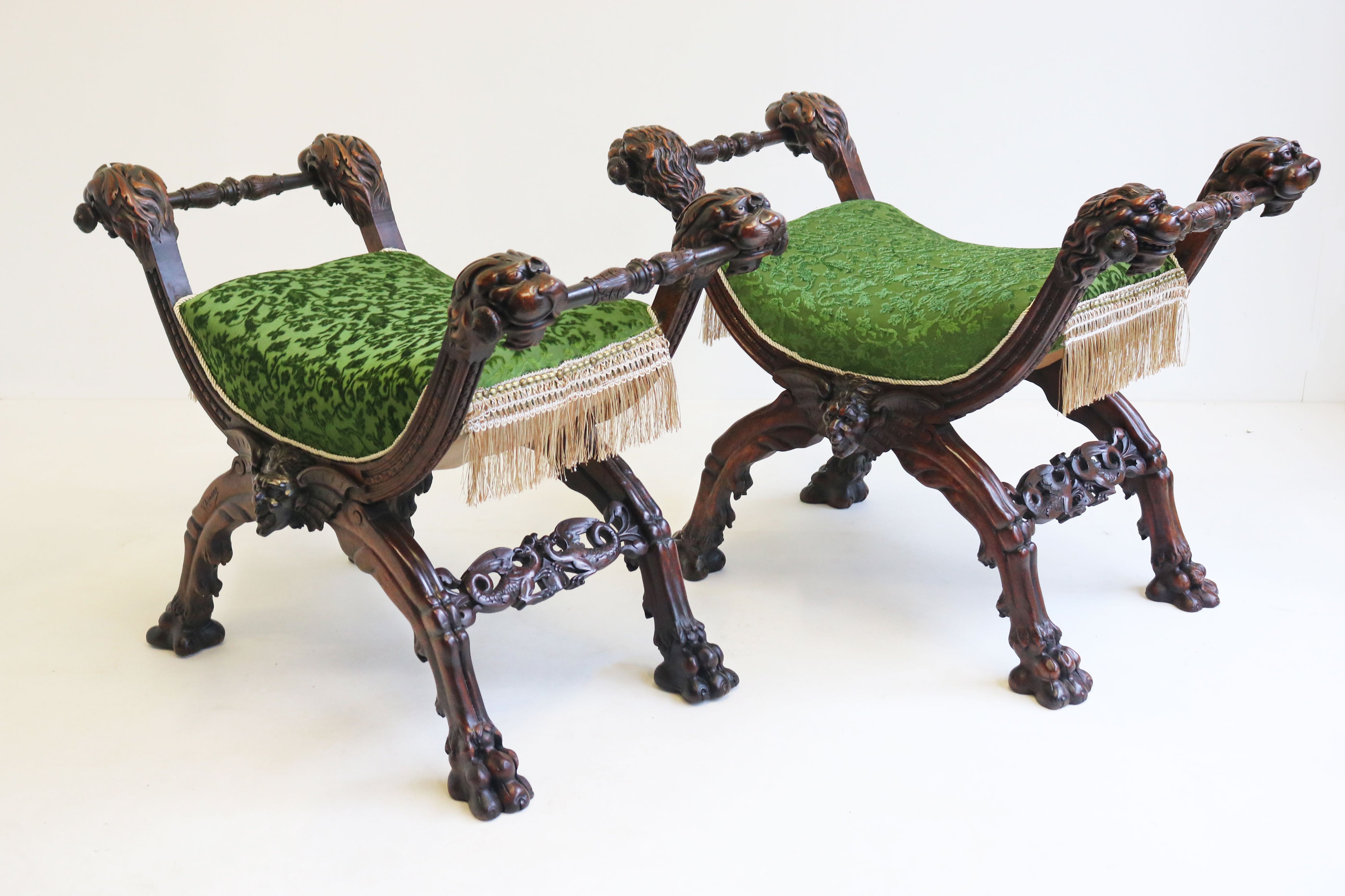 Rare pair of Gothic Revival stools by Victor Aimone 1880