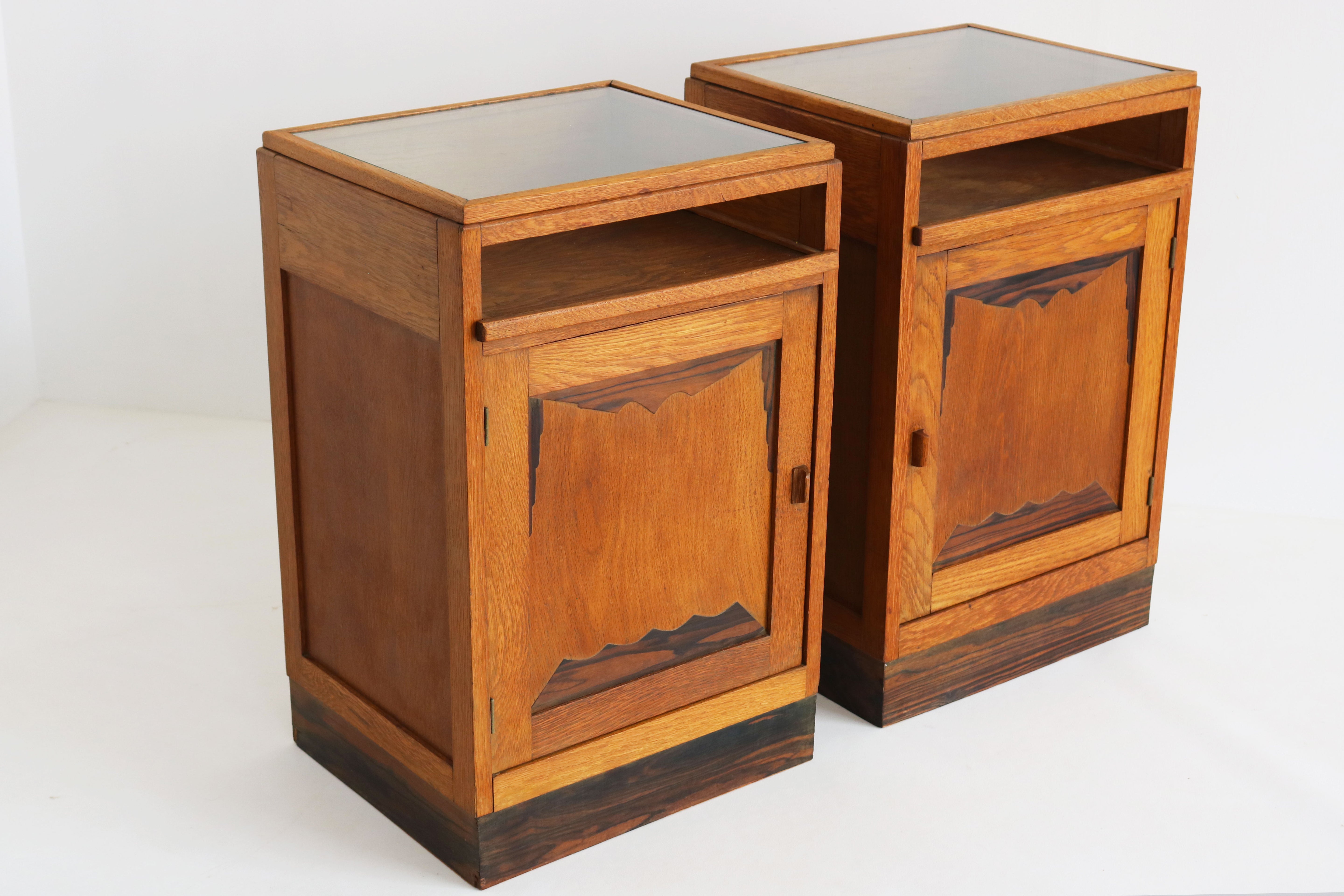 Pair of Dutch Amsterdam school bedside tables 1920