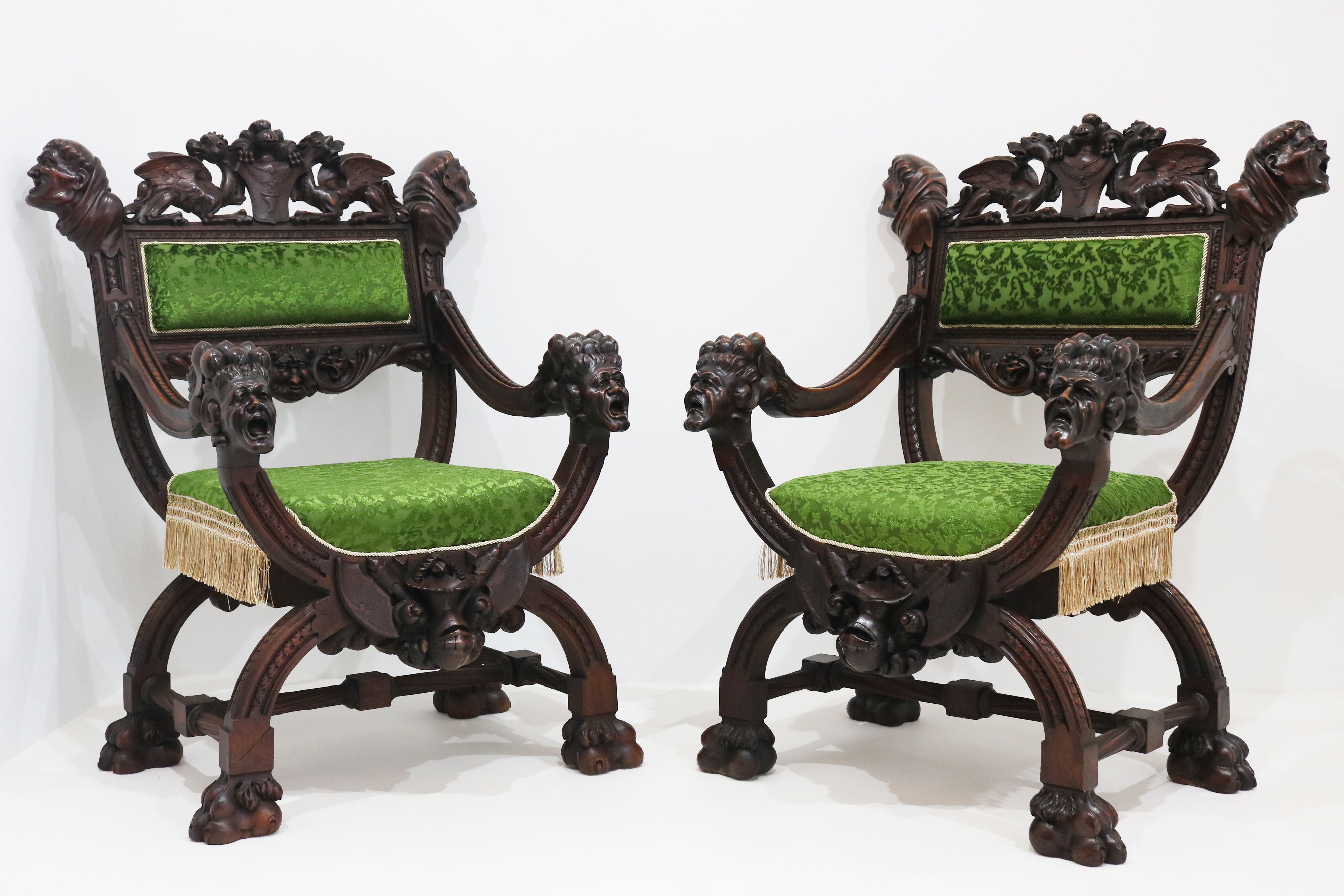 Pair of Gothic Revival lounge chairs by Victor Aimone 1880