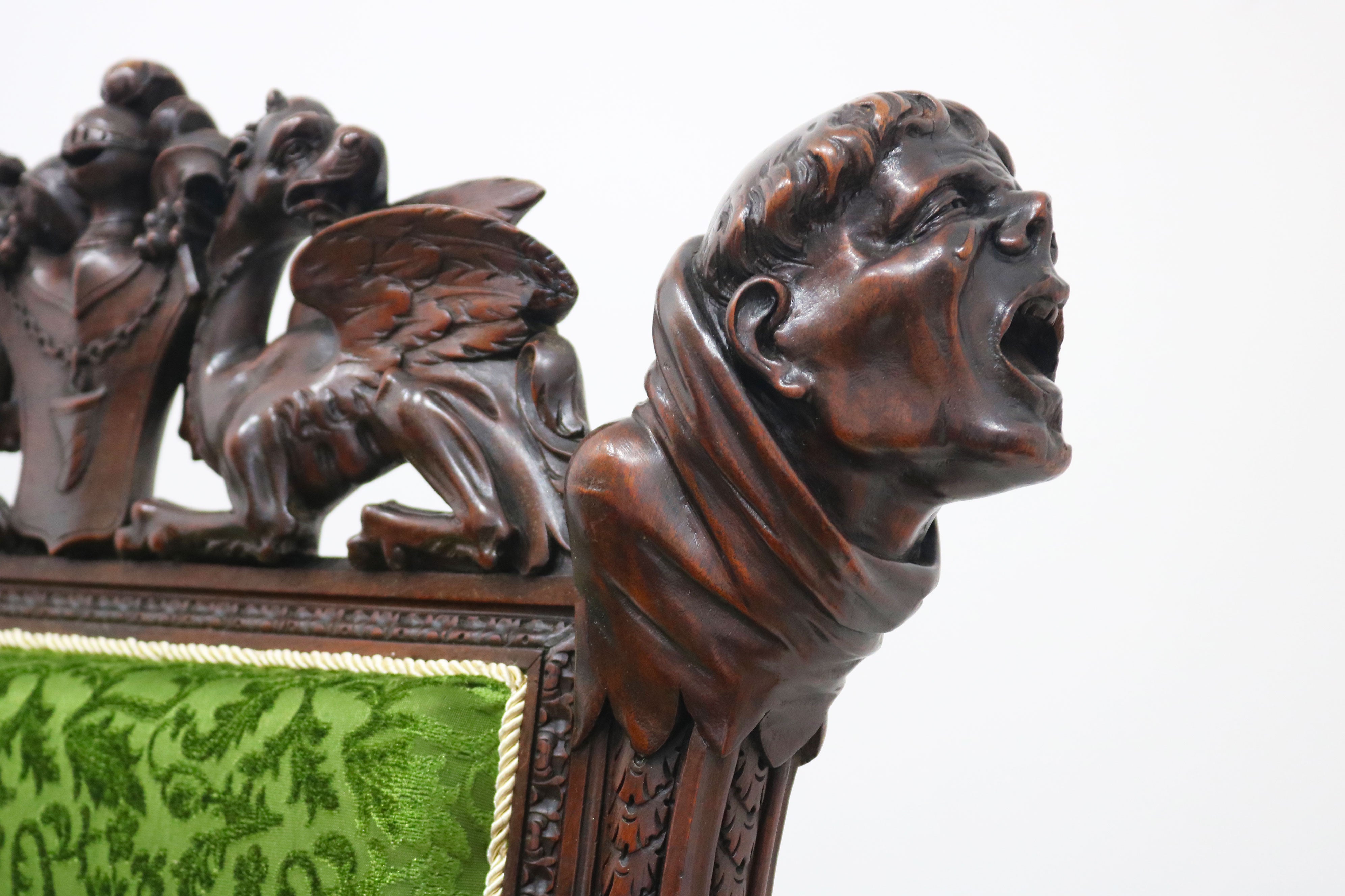 Pair of Gothic Revival lounge chairs by Victor Aimone 1880