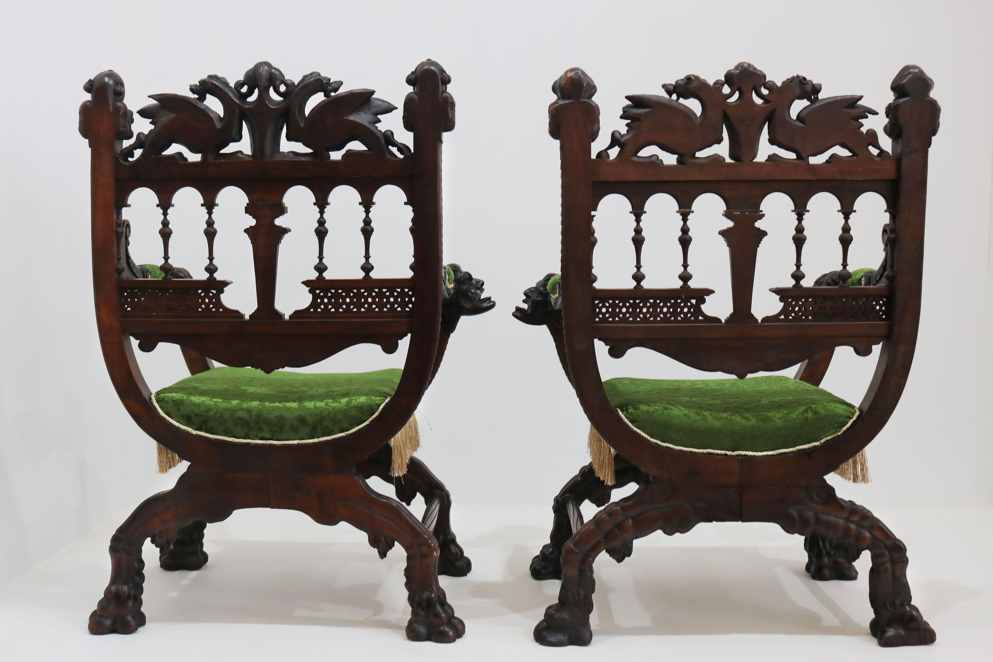Pair of Gothic Revival lounge chairs by Victor Aimone 1880 #2