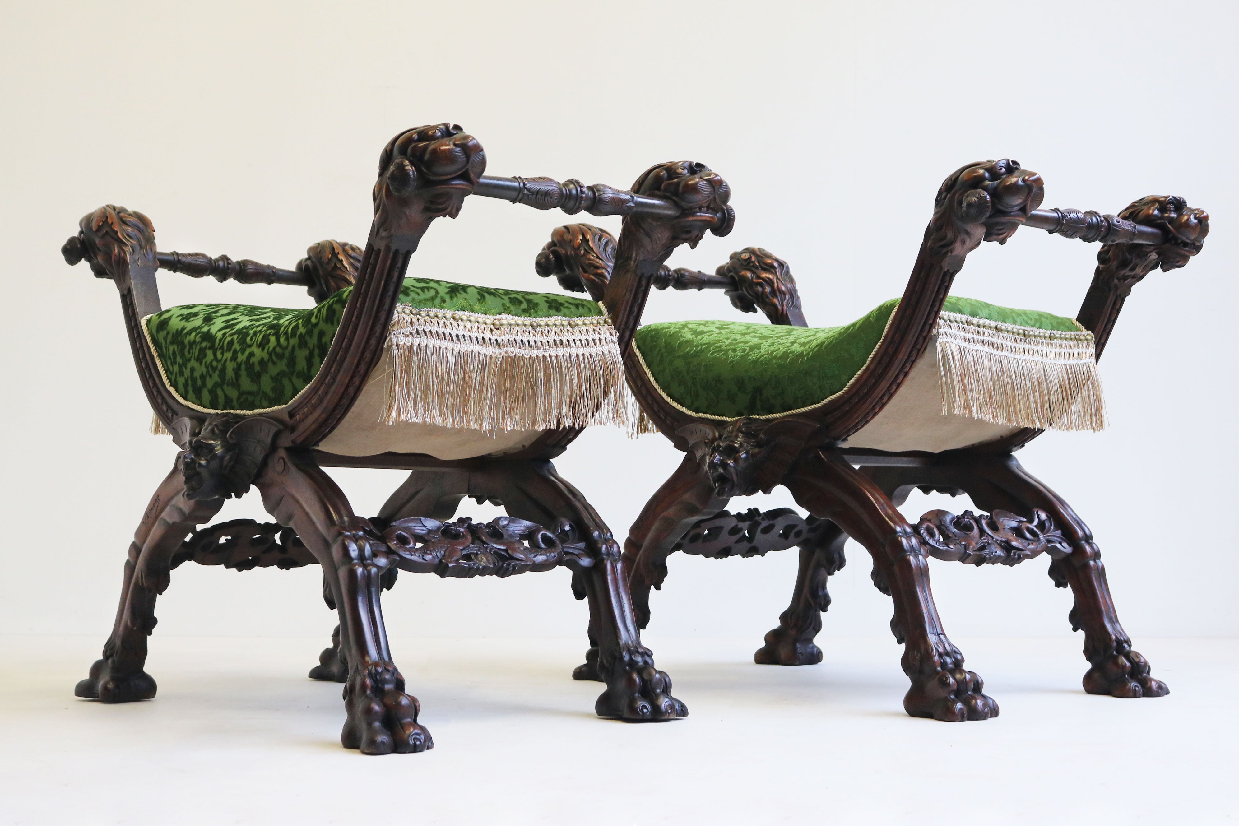 Rare pair of Gothic Revival stools by Victor Aimone 1880