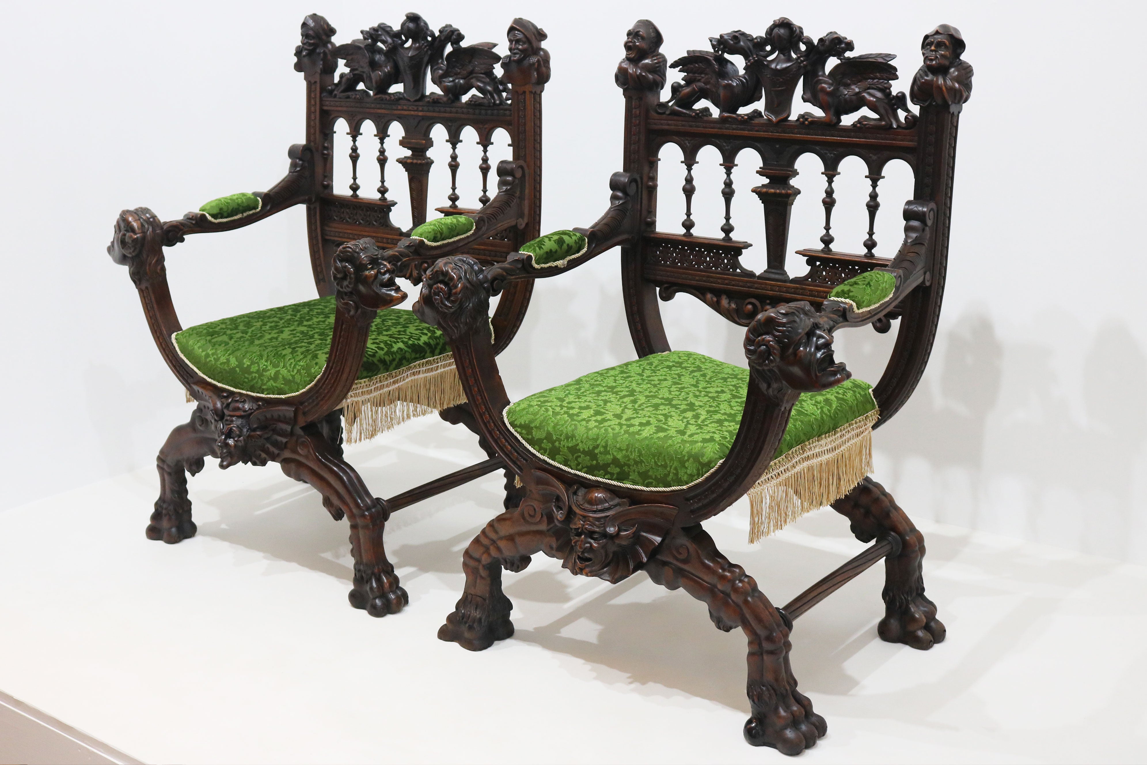 Pair of Gothic Revival lounge chairs by Victor Aimone 1880 #2