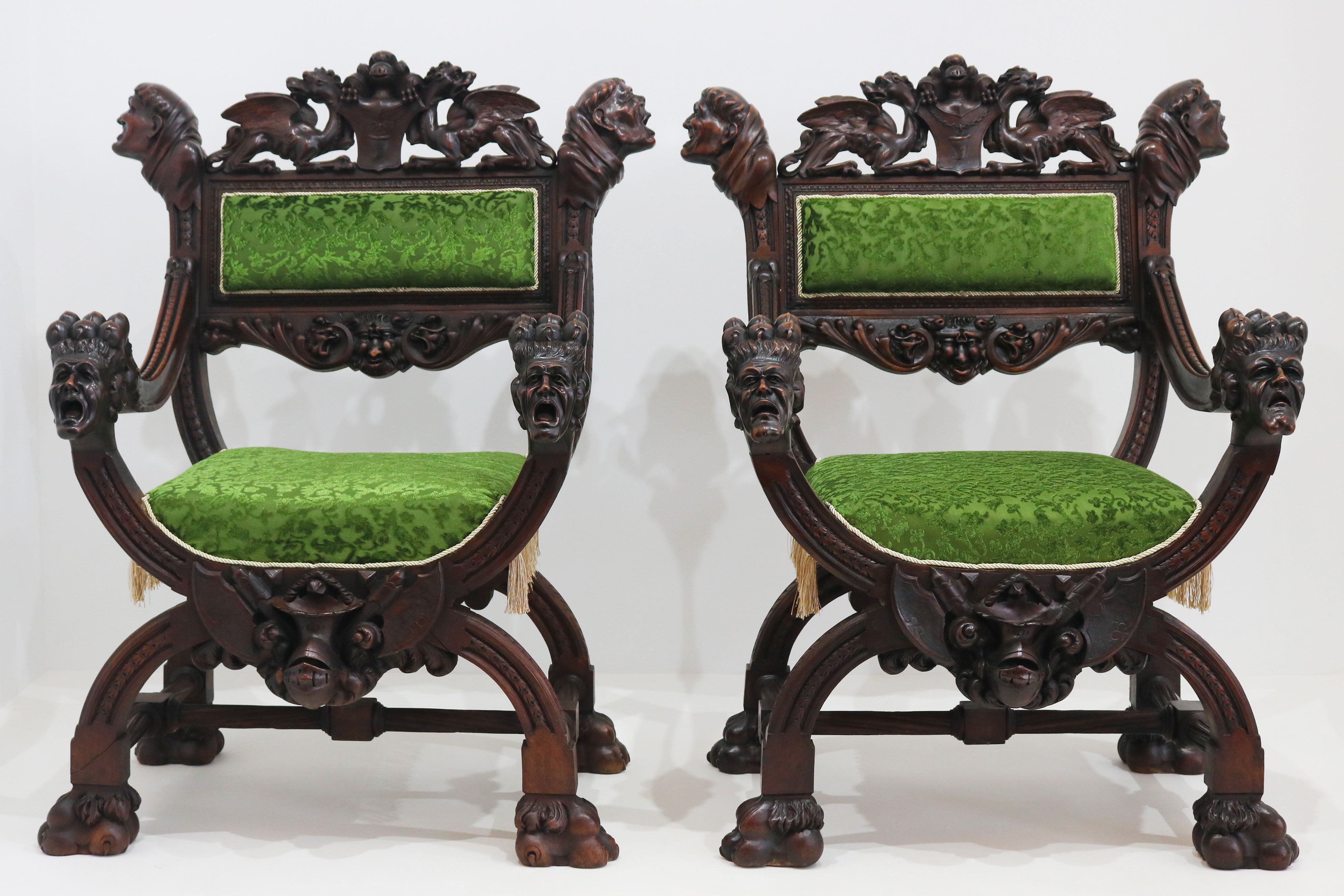 Pair of Gothic Revival lounge chairs by Victor Aimone 1880
