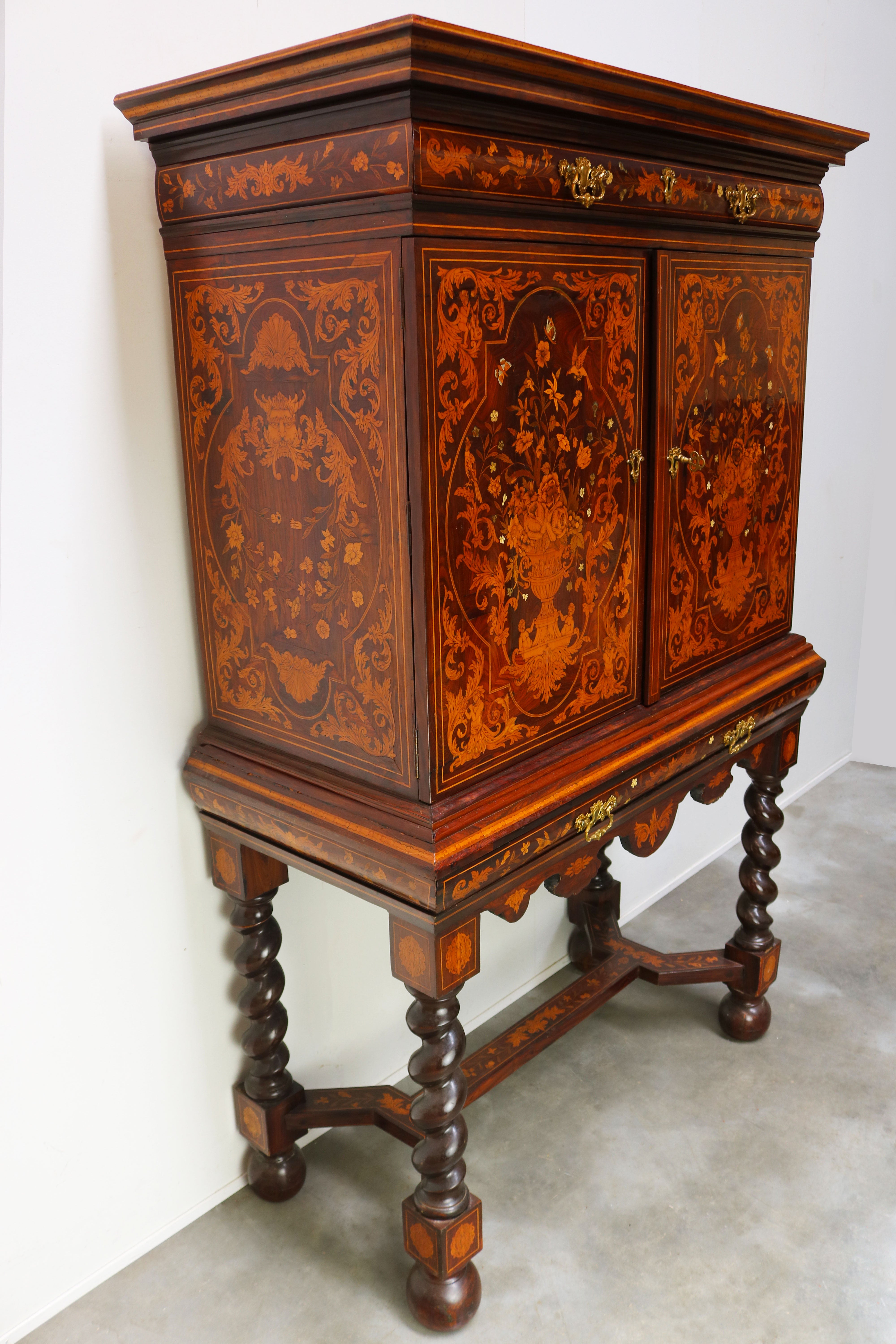 17th century style Dutch marquetry Art cabinet