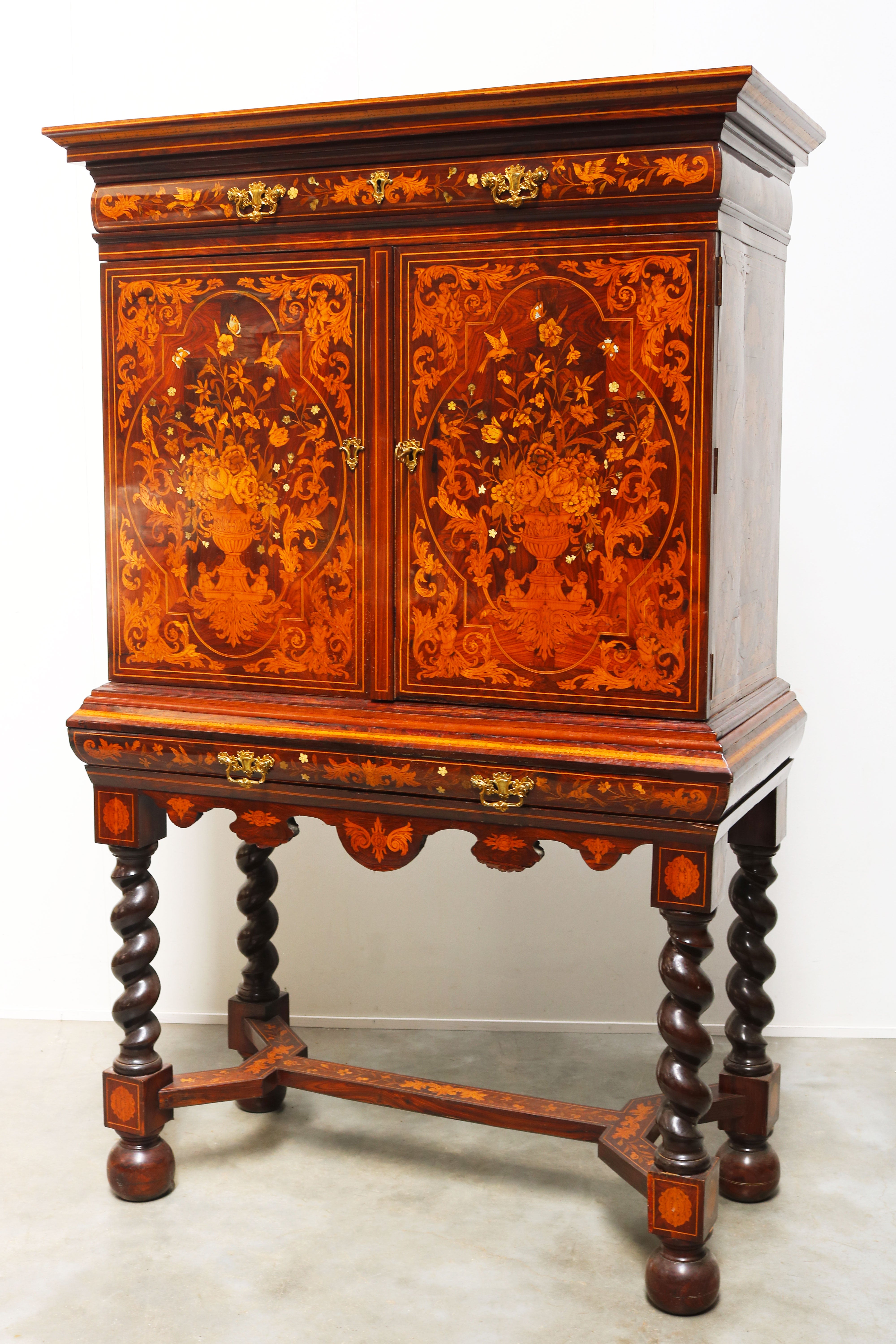 17th century style Dutch marquetry Art cabinet