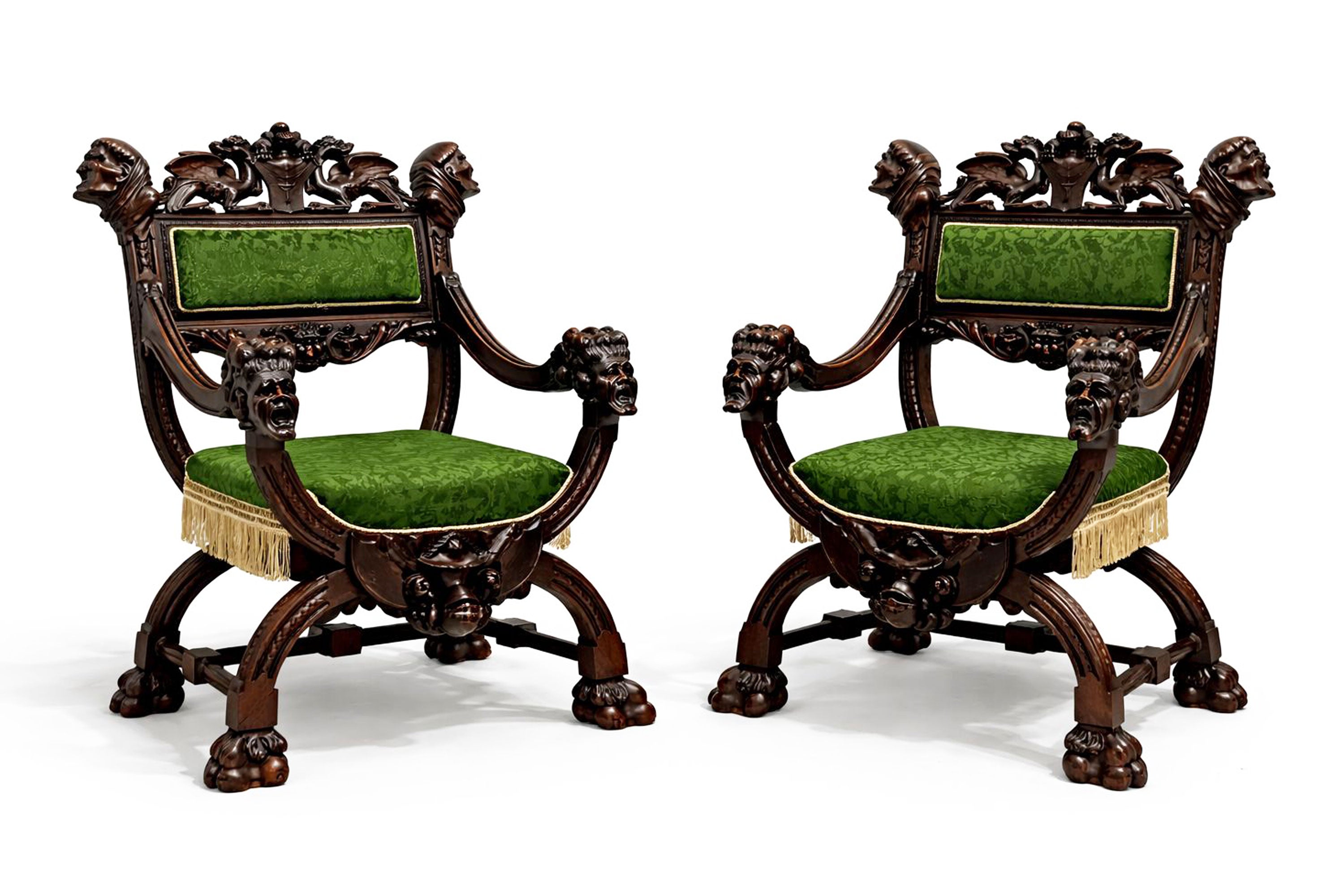 Pair of Gothic Revival lounge chairs by Victor Aimone 1880