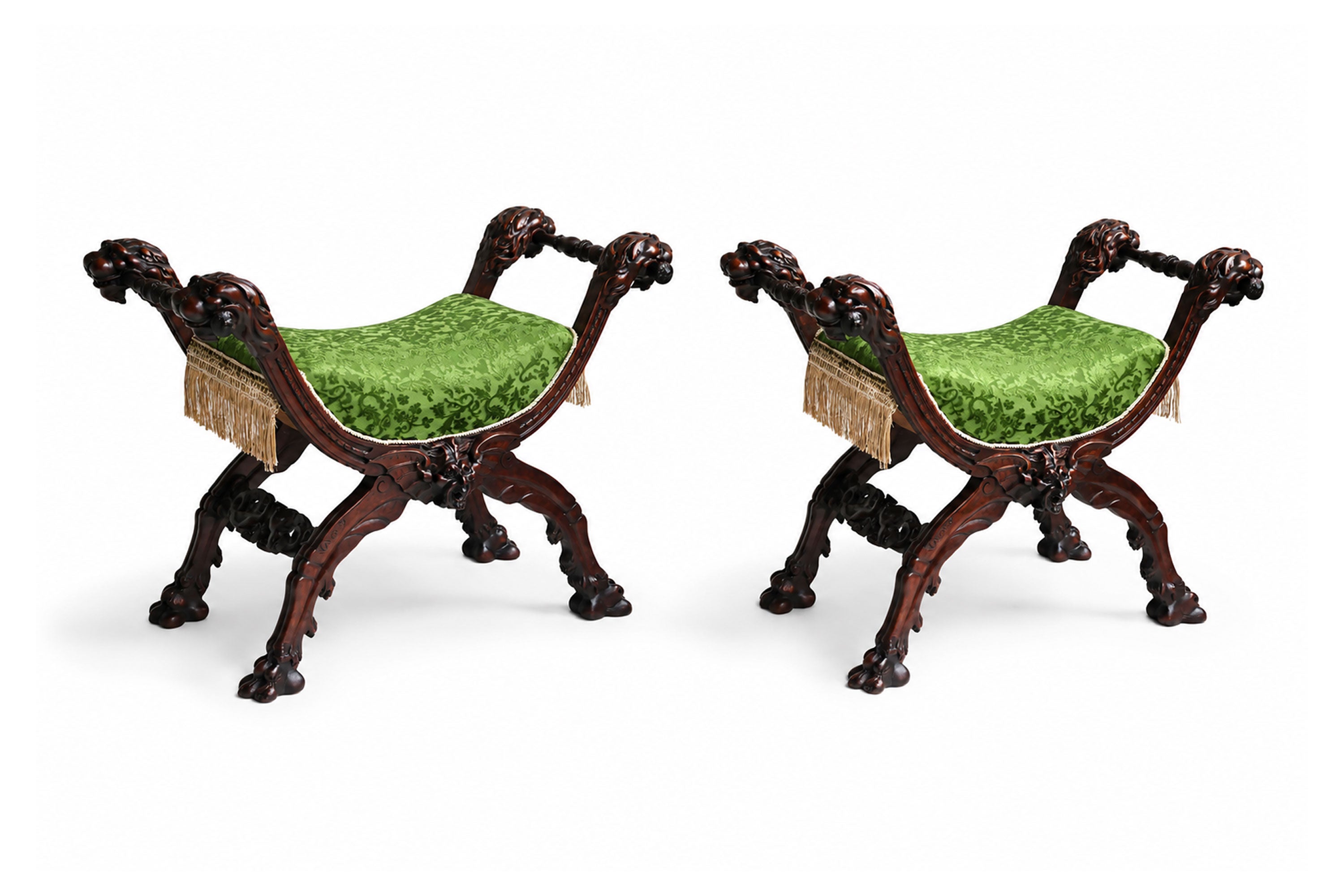 Rare pair of Gothic Revival stools by Victor Aimone 1880