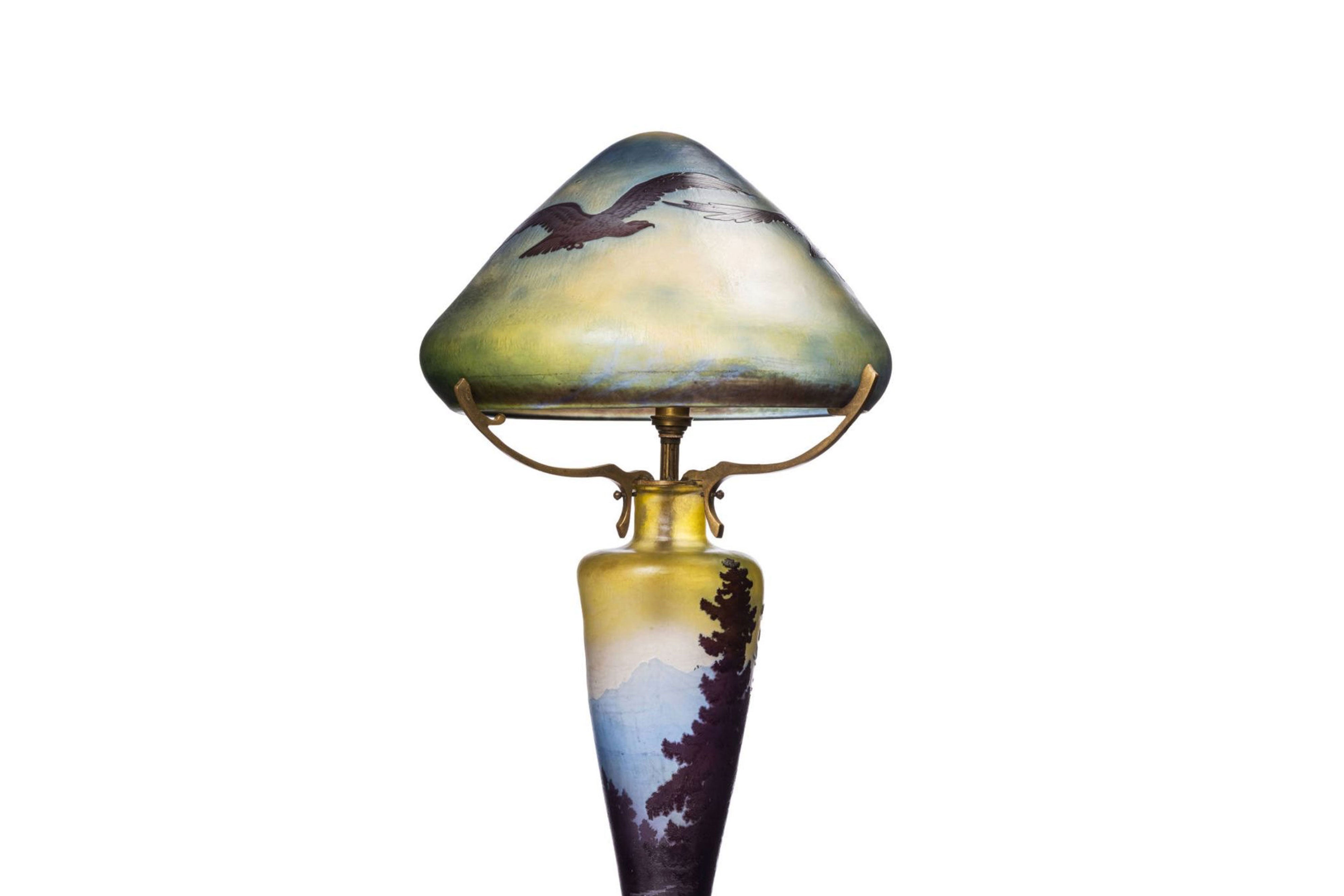 Emile Galle ''Paysage Vosges'' Art Nouveau lamp