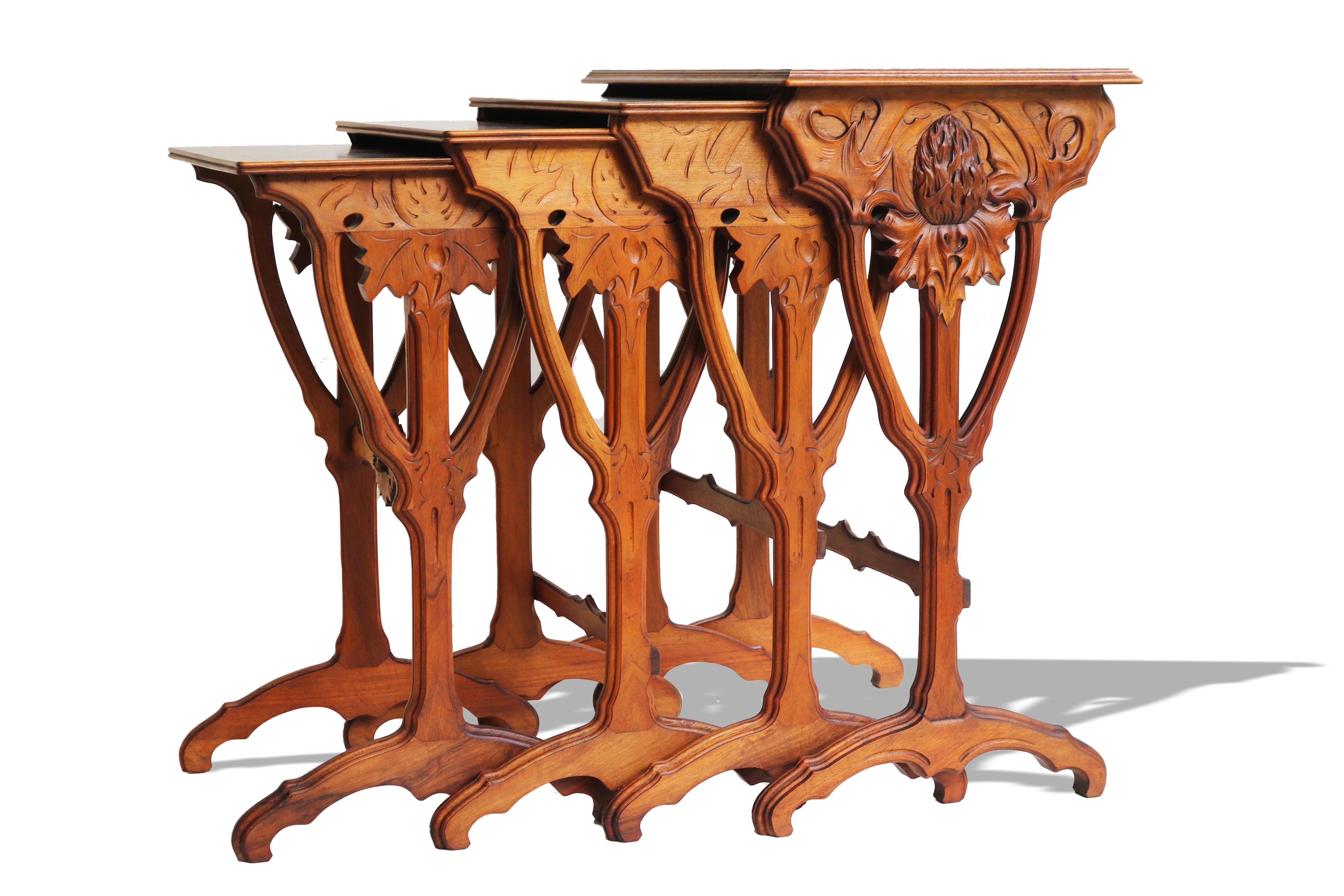 Exquisite ''Thistle'' nesting table set by Emile Gallé 1900
