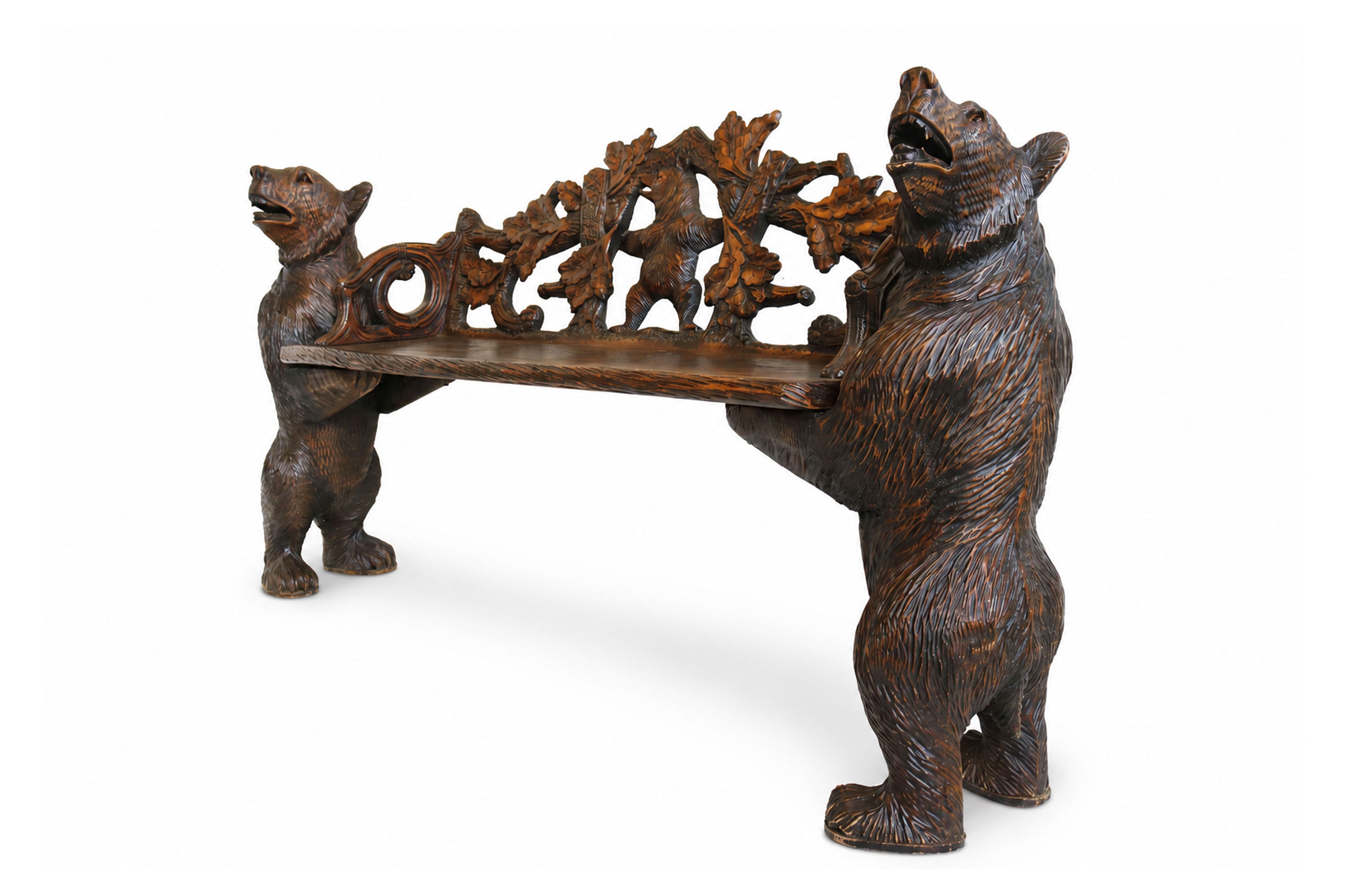 Swiss Black Forest hand-carved Bear bench 1900